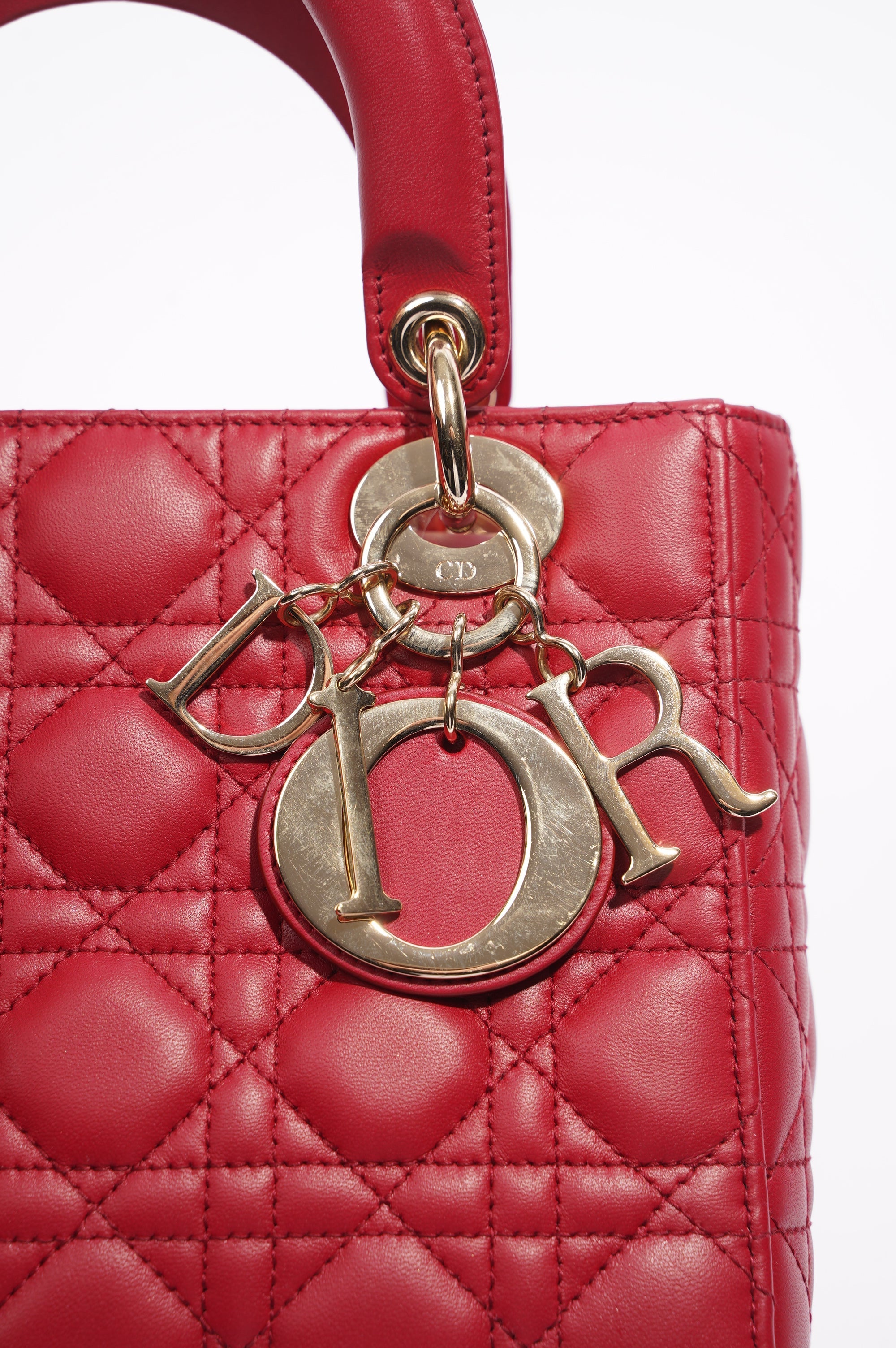 Christian Dior Lady Dior Red Lambskin Leather Small