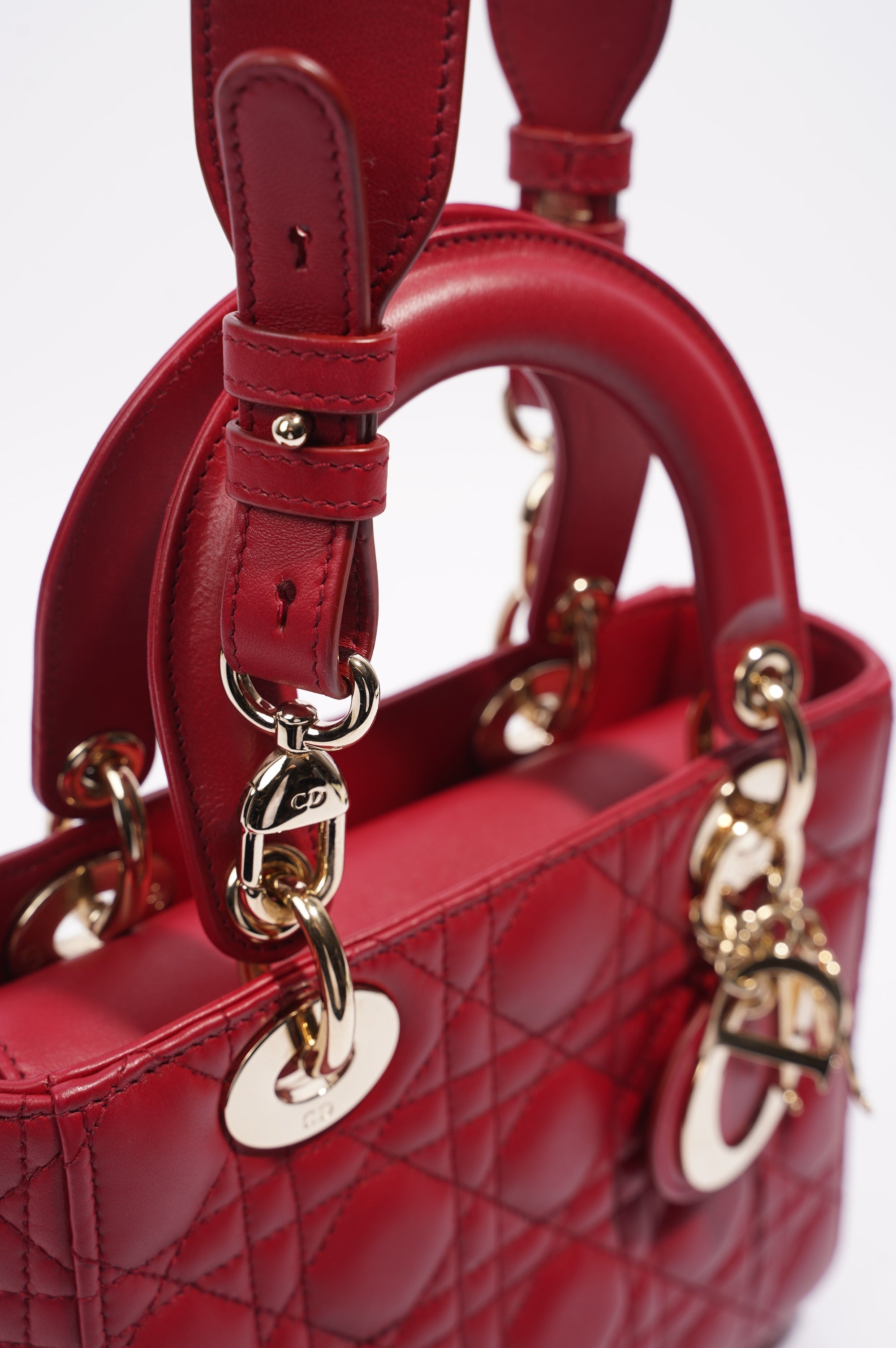 Christian Dior Lady Dior Red Lambskin Leather Small