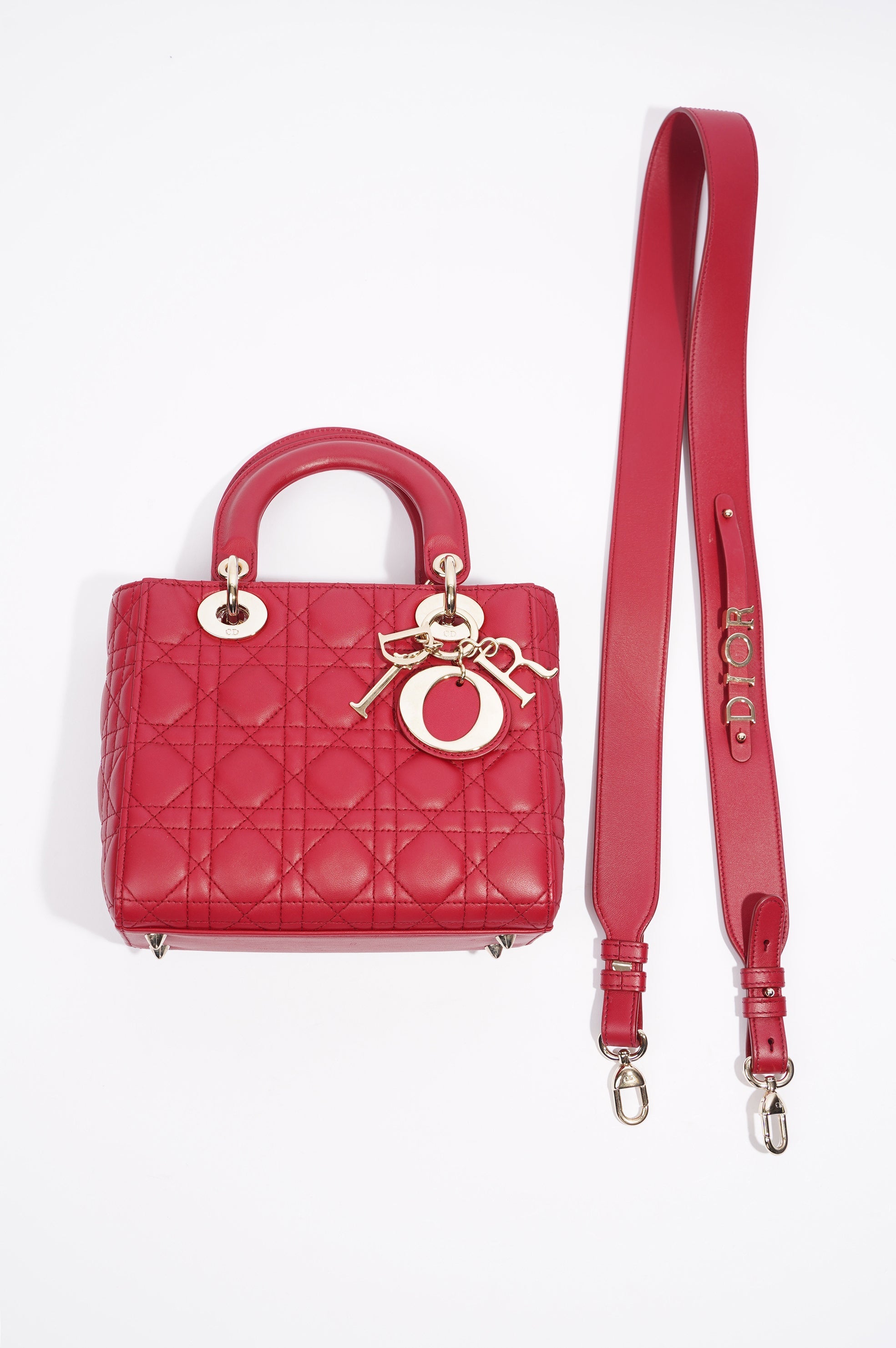 Christian Dior Lady Dior Red Lambskin Leather Small