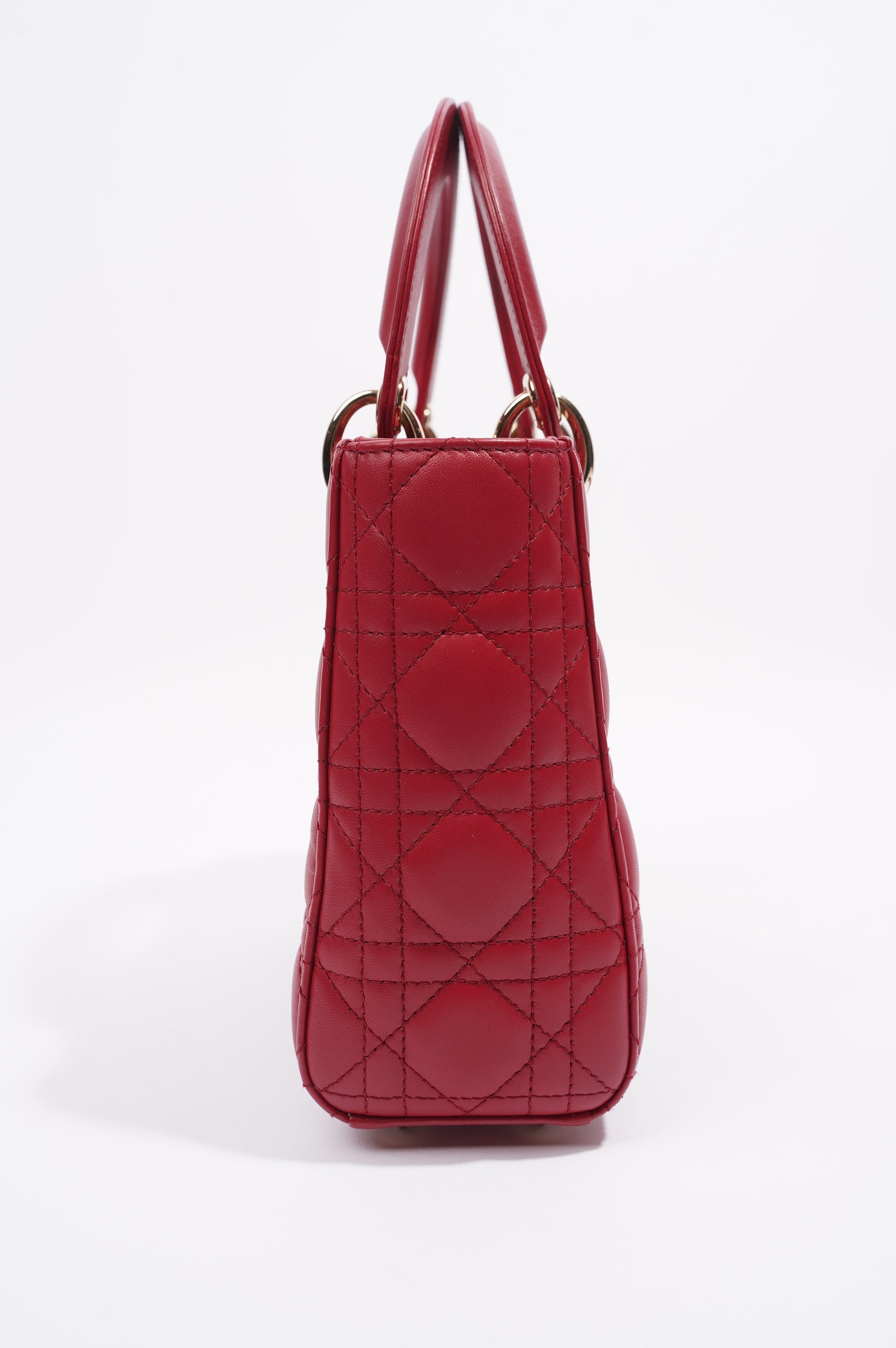 Christian Dior Lady Dior Red Lambskin Leather Small