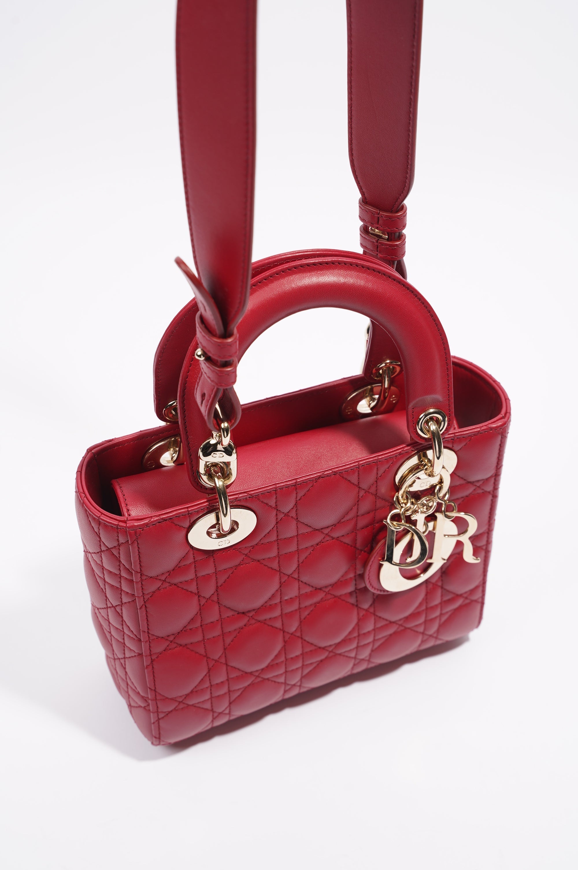 Christian Dior Lady Dior Red Lambskin Leather Small