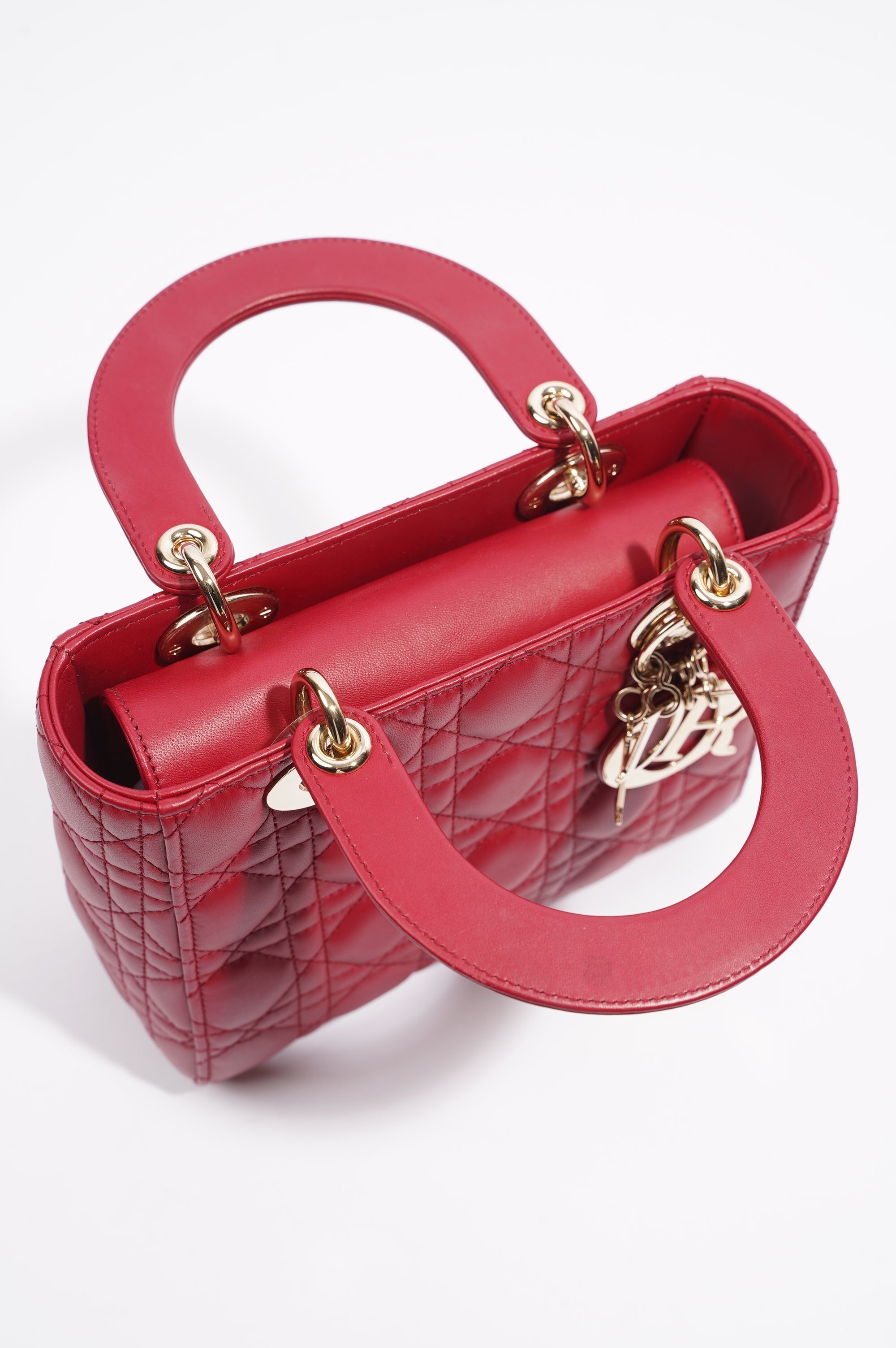 Christian Dior Lady Dior Red Lambskin Leather Small