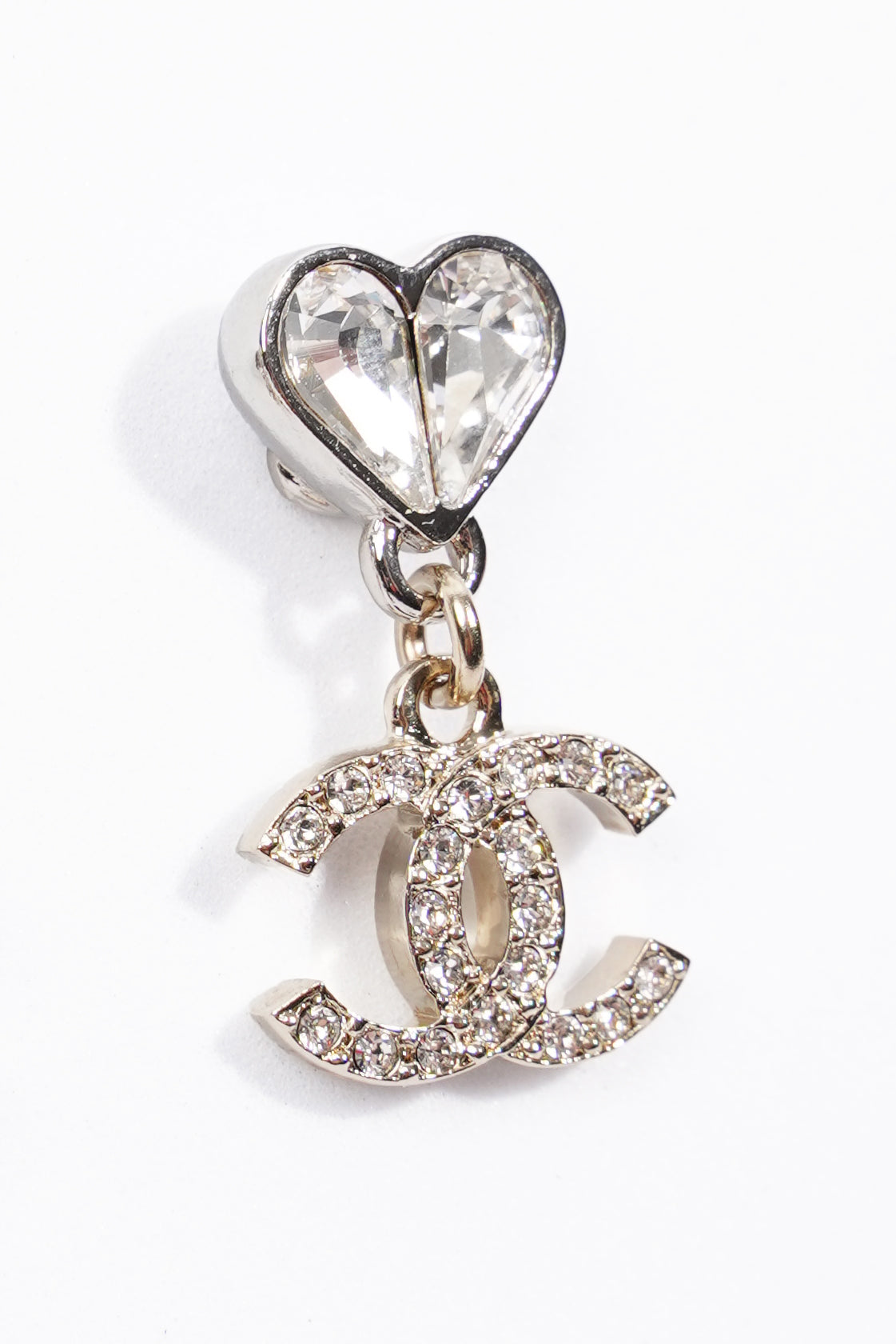 Chanel Heart Drop CC Earrings Gold/Silver Base Metal