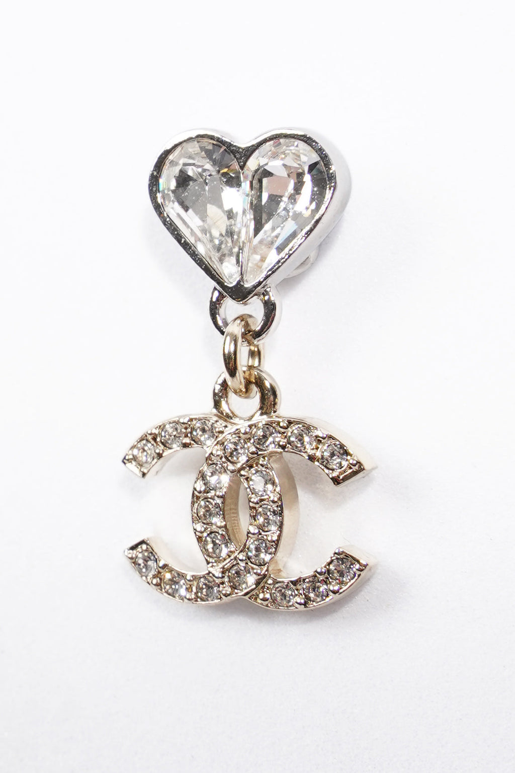Chanel Heart Drop CC Earrings Gold/Silver Base Metal