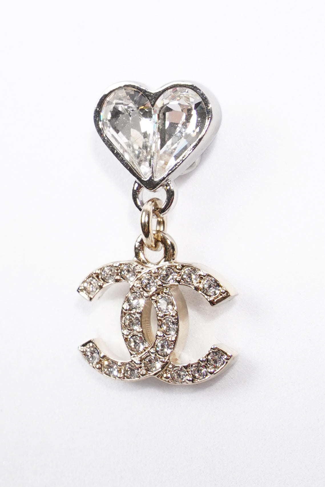 Chanel Heart Drop CC Earrings Gold/Silver Base Metal