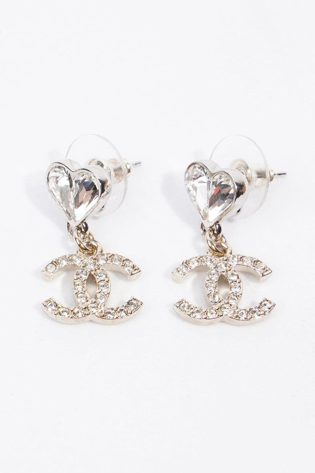 Chanel Heart Drop CC Earrings Gold/Silver Base Metal