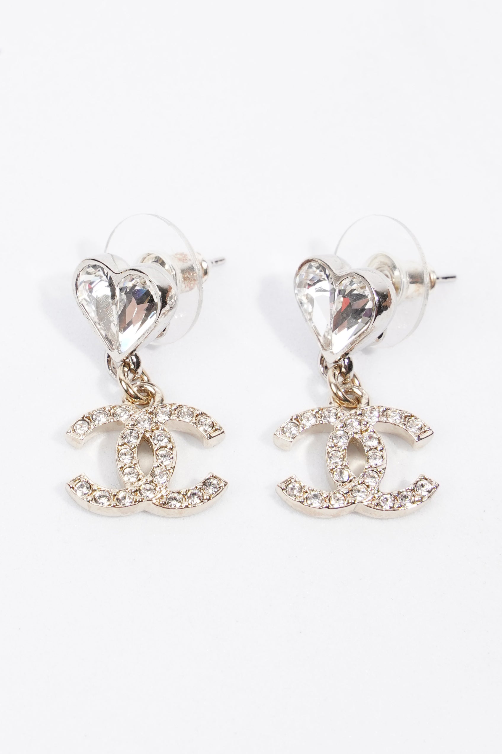 Chanel Heart Drop CC Earrings Gold/Silver Base Metal