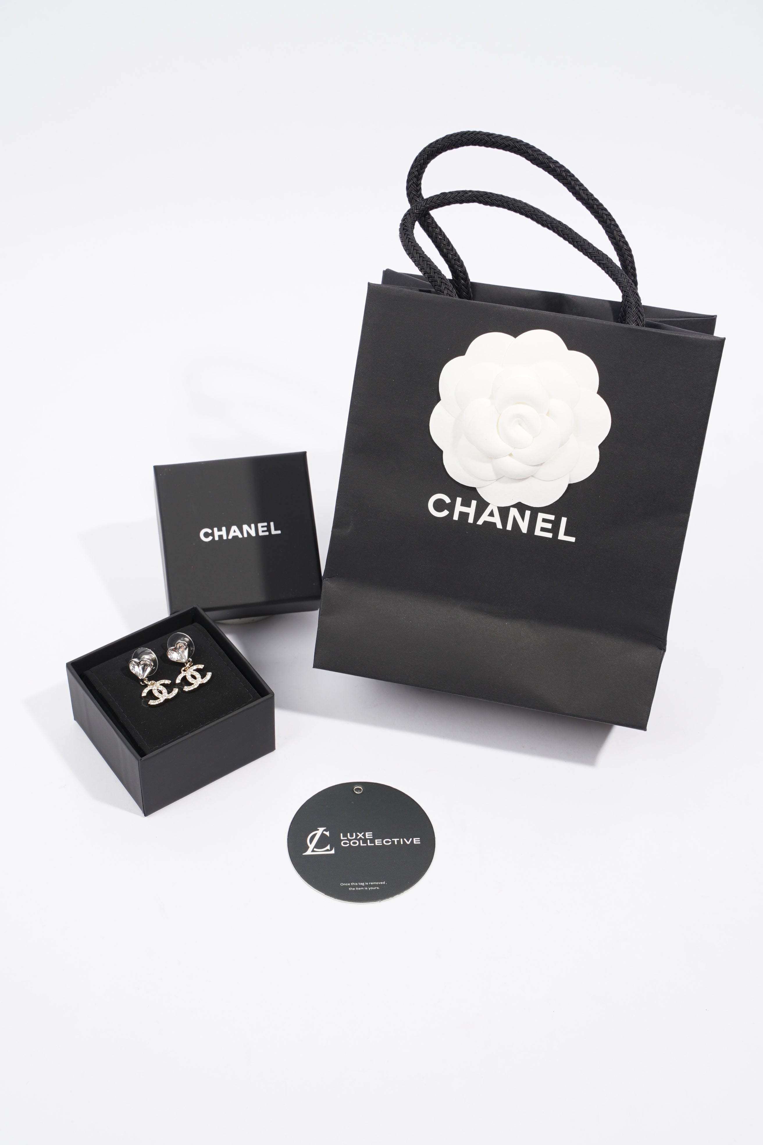 Chanel Heart Drop CC Earrings Gold/Silver Base Metal
