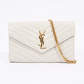 Saint Laurent Cassandre Chain Wallet Cream Calfskin Leather