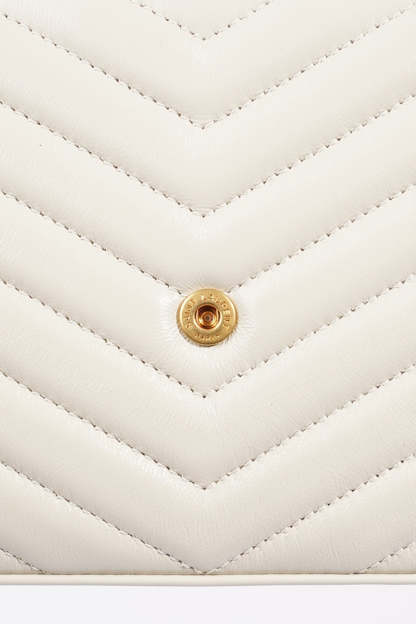 Saint Laurent Cassandre Chain Wallet Cream Calfskin Leather