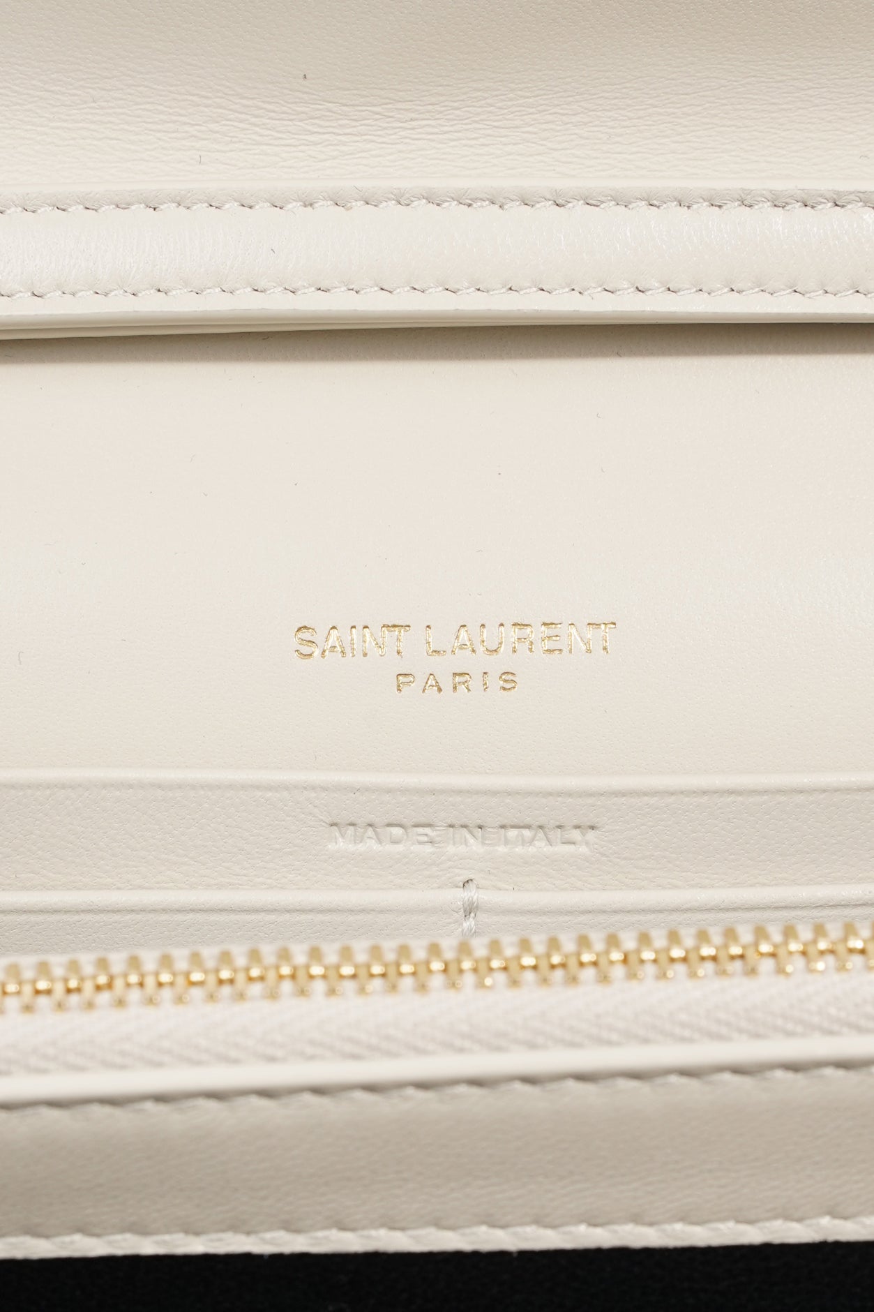 Saint Laurent Cassandre Chain Wallet Cream Calfskin Leather