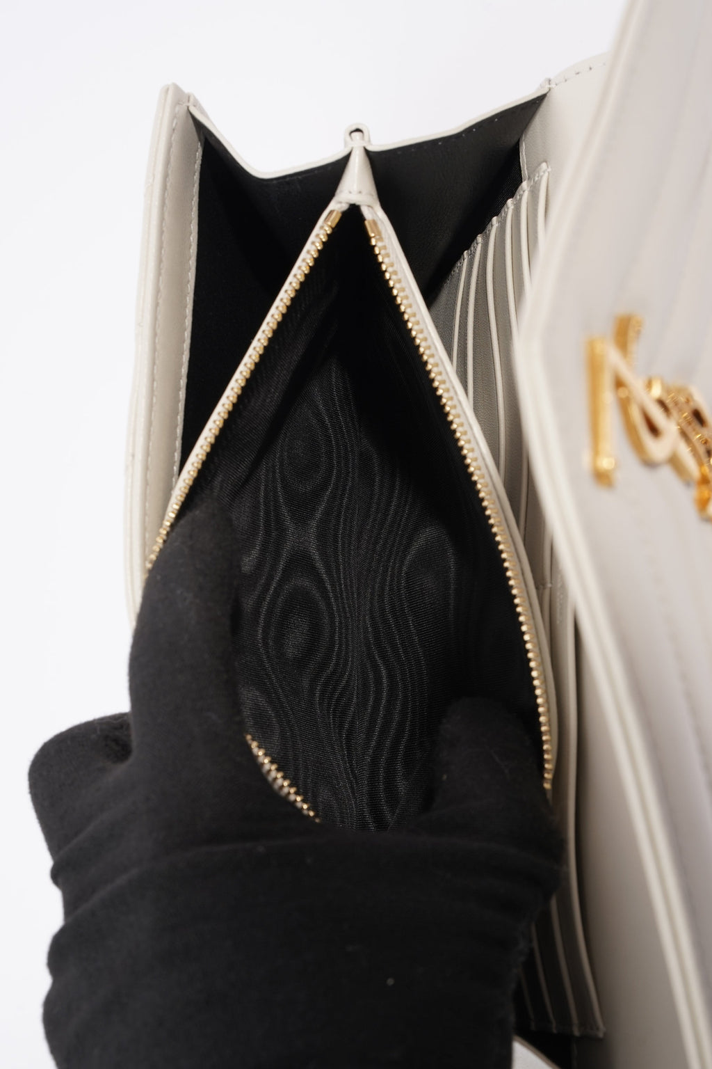 Saint Laurent Cassandre Chain Wallet Cream Calfskin Leather