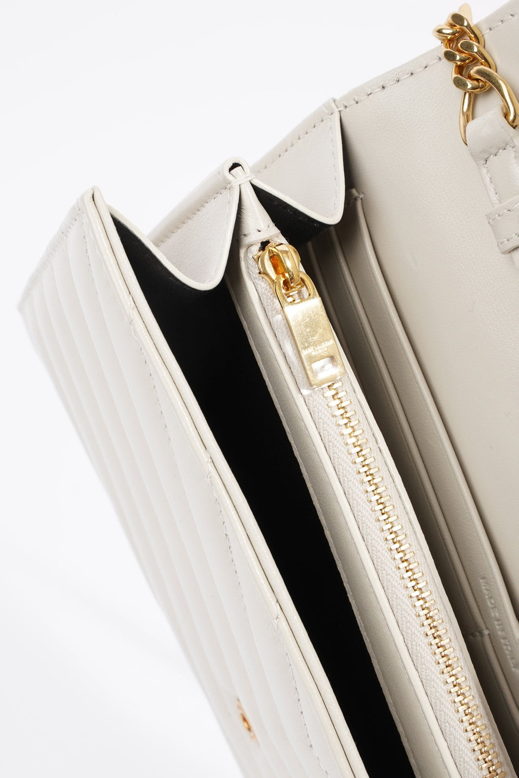 Saint Laurent Cassandre Chain Wallet Cream Calfskin Leather