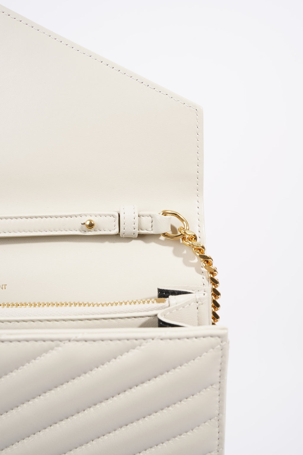 Saint Laurent Cassandre Chain Wallet Cream Calfskin Leather