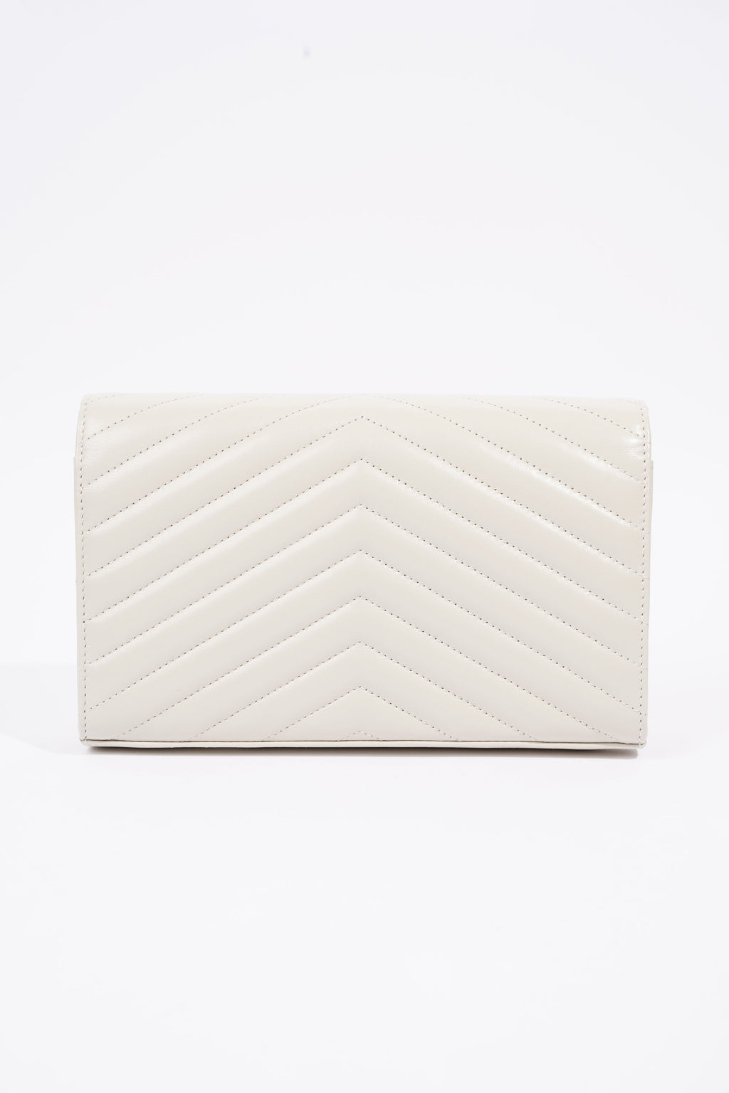 Saint Laurent Cassandre Chain Wallet Cream Calfskin Leather