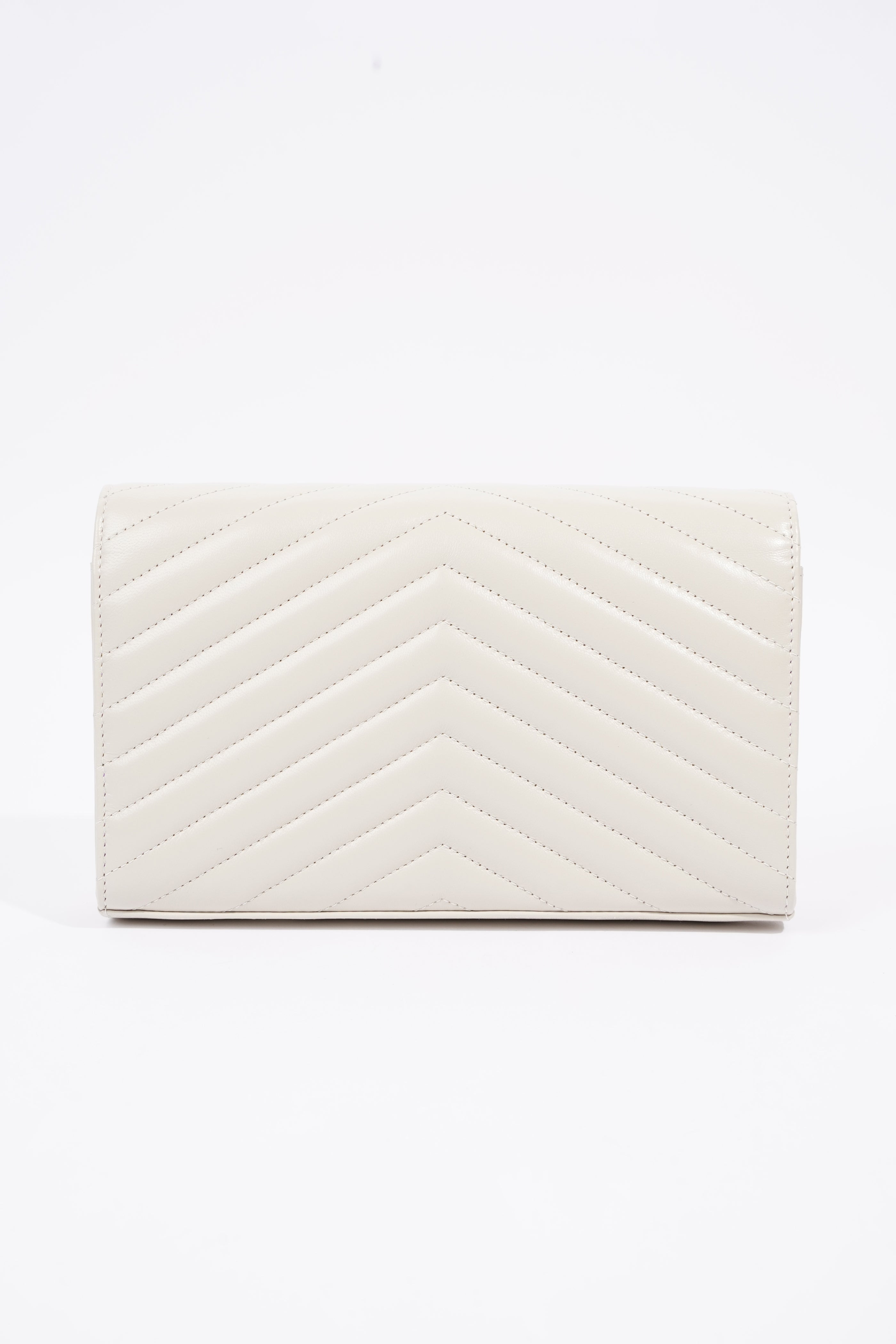 Saint Laurent Cassandre Chain Wallet Cream Calfskin Leather