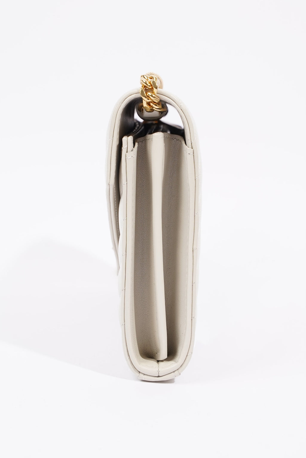Saint Laurent Cassandre Chain Wallet Cream Calfskin Leather