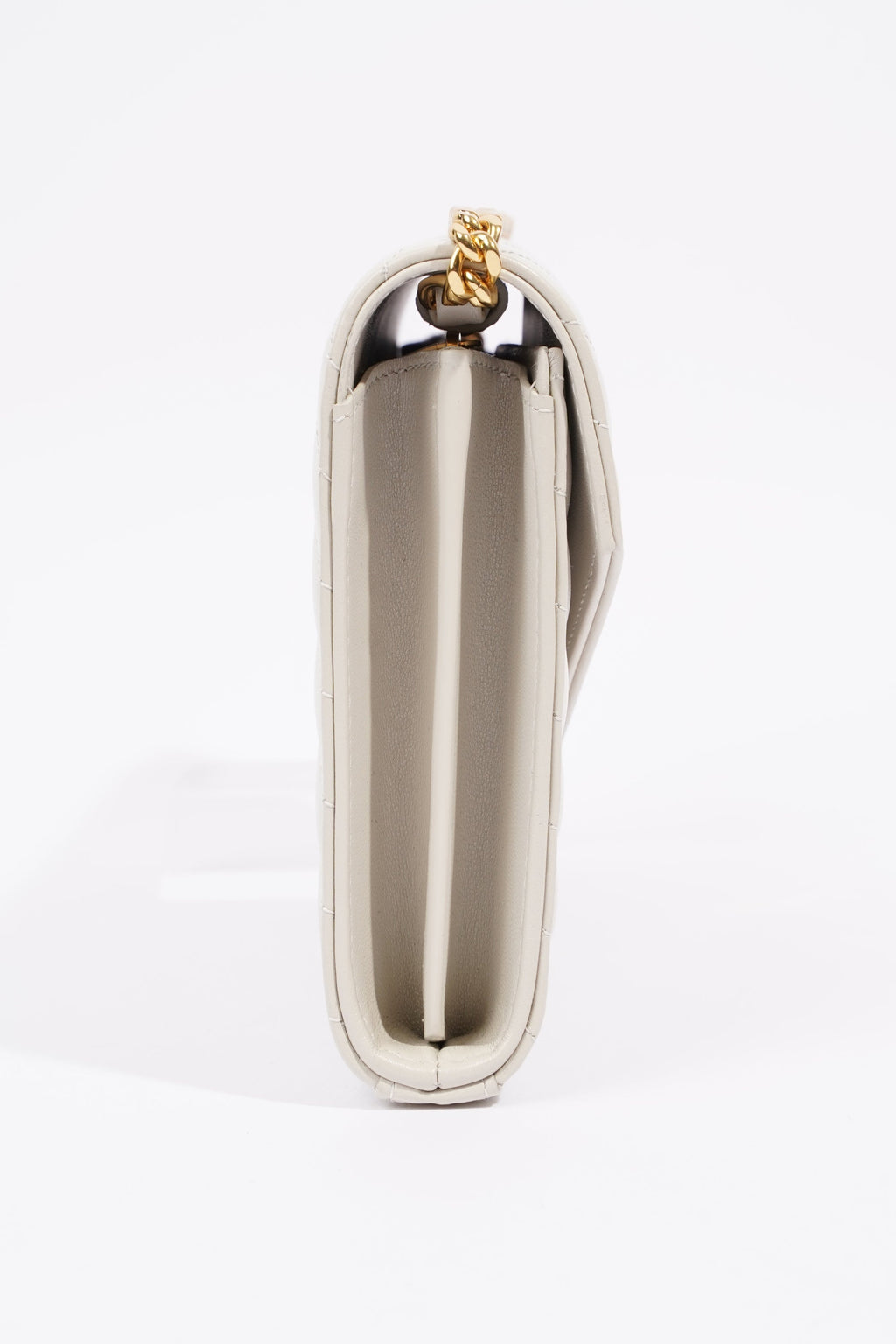 Saint Laurent Cassandre Chain Wallet Cream Calfskin Leather