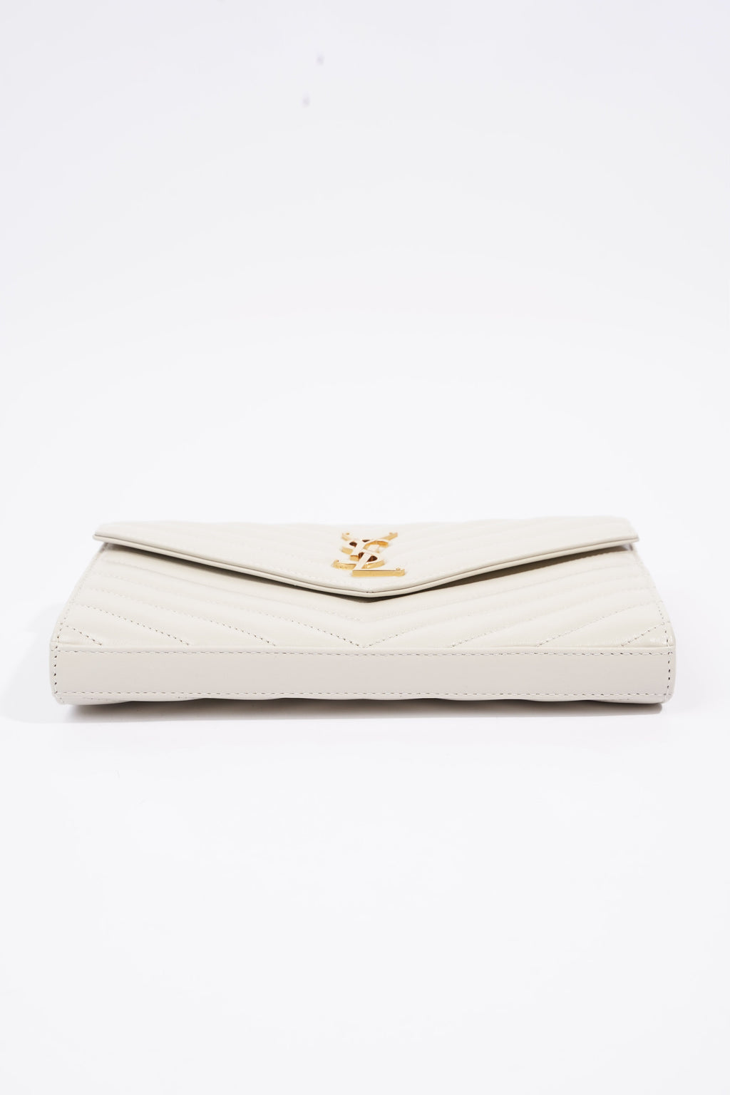 Saint Laurent Cassandre Chain Wallet Cream Calfskin Leather