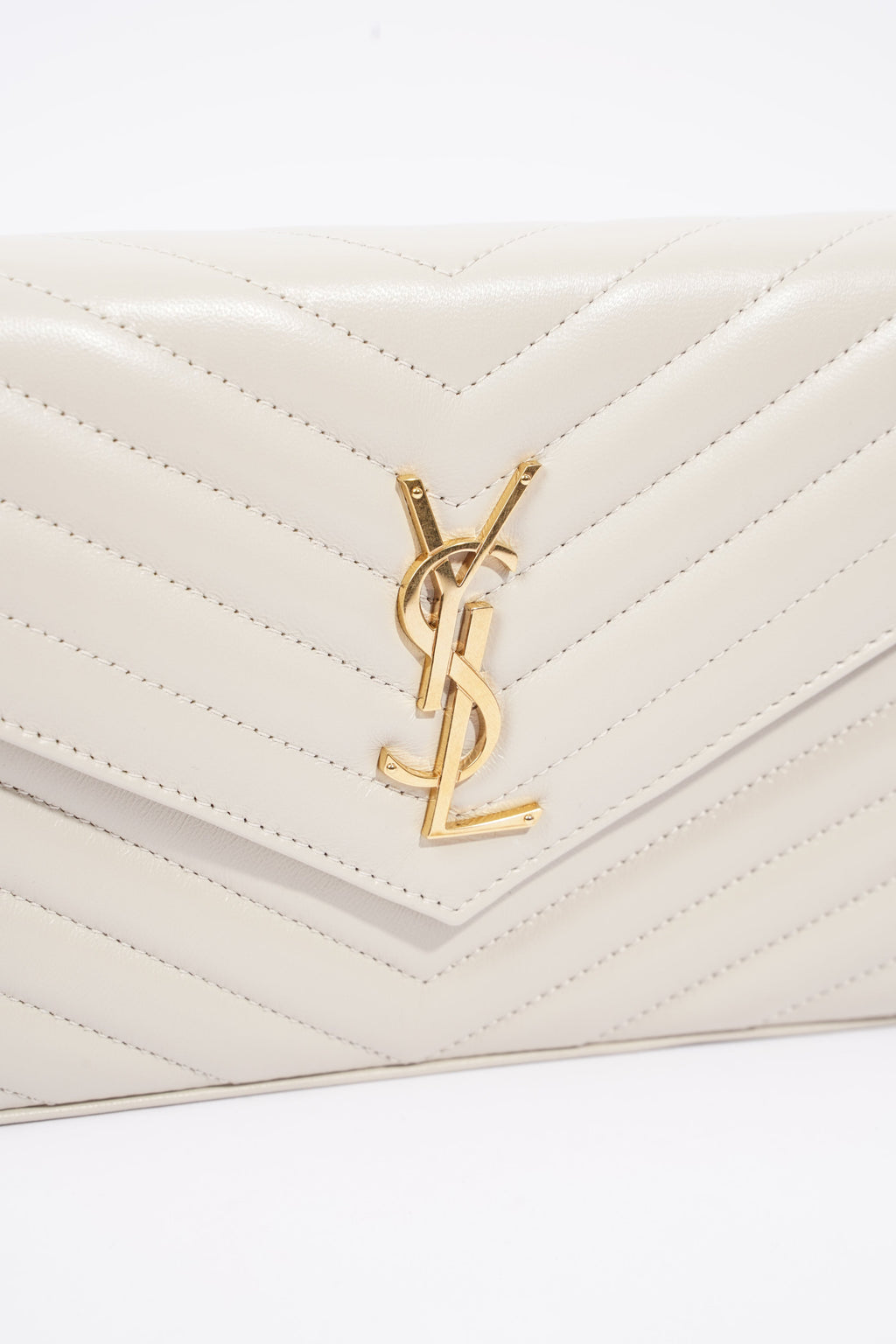 Saint Laurent Cassandre Chain Wallet Cream Calfskin Leather