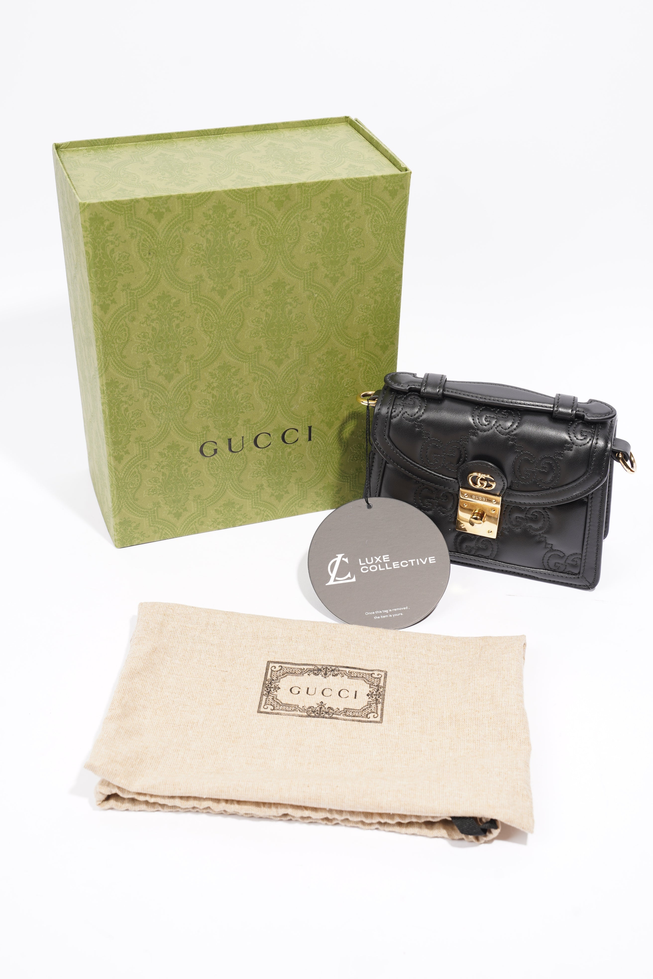 Gucci GG Matelasse Top Handle Black Matelasse Leather Small