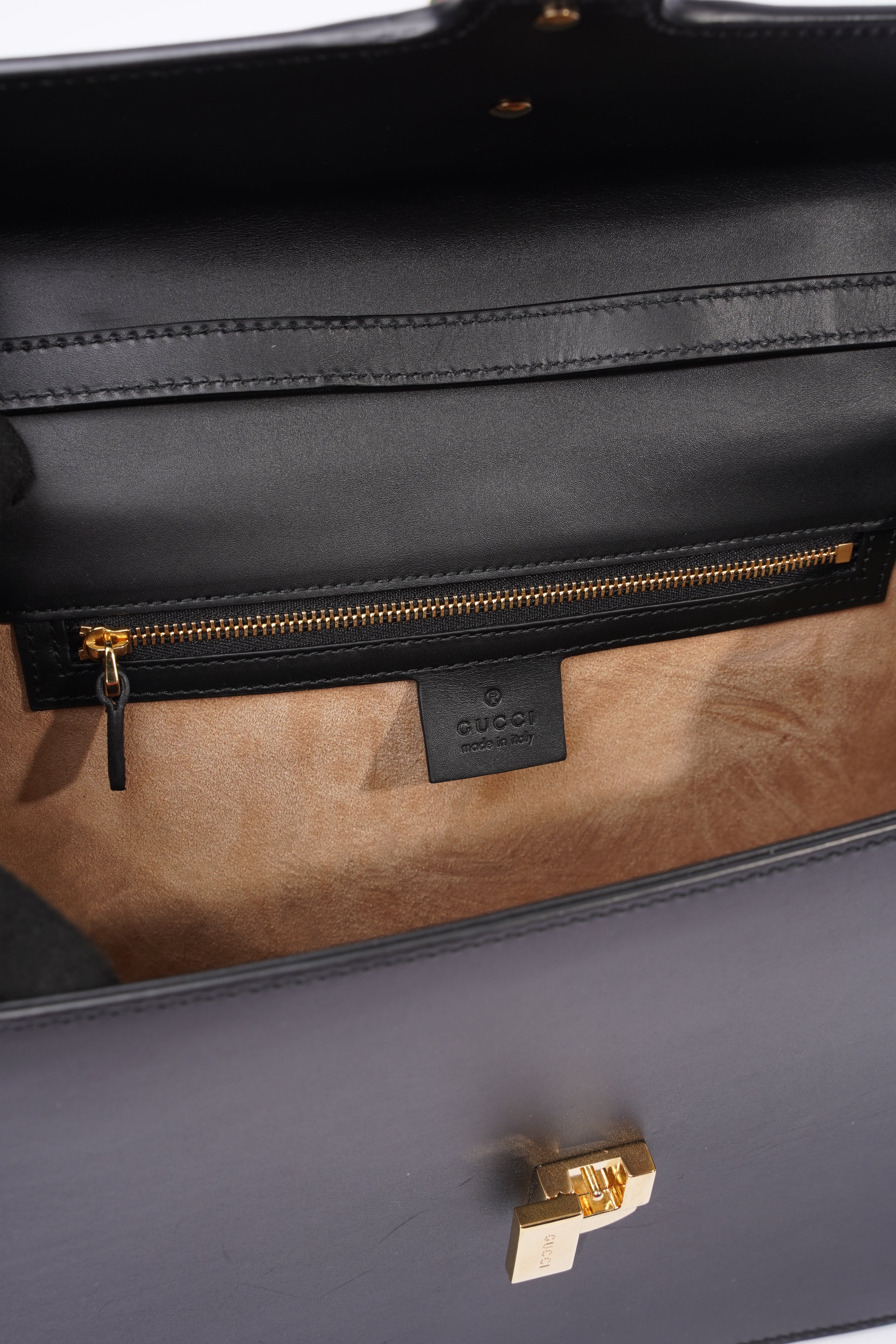 Gucci Sylvie Satchel Black / Gucci Stripe Calfskin Leather Medium