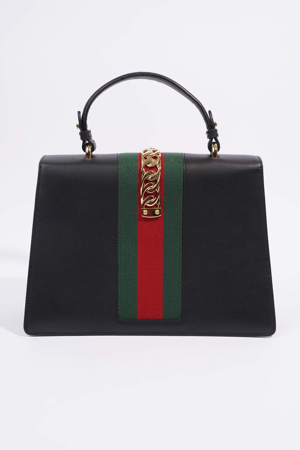 Gucci Sylvie Satchel Black / Gucci Stripe Calfskin Leather Medium