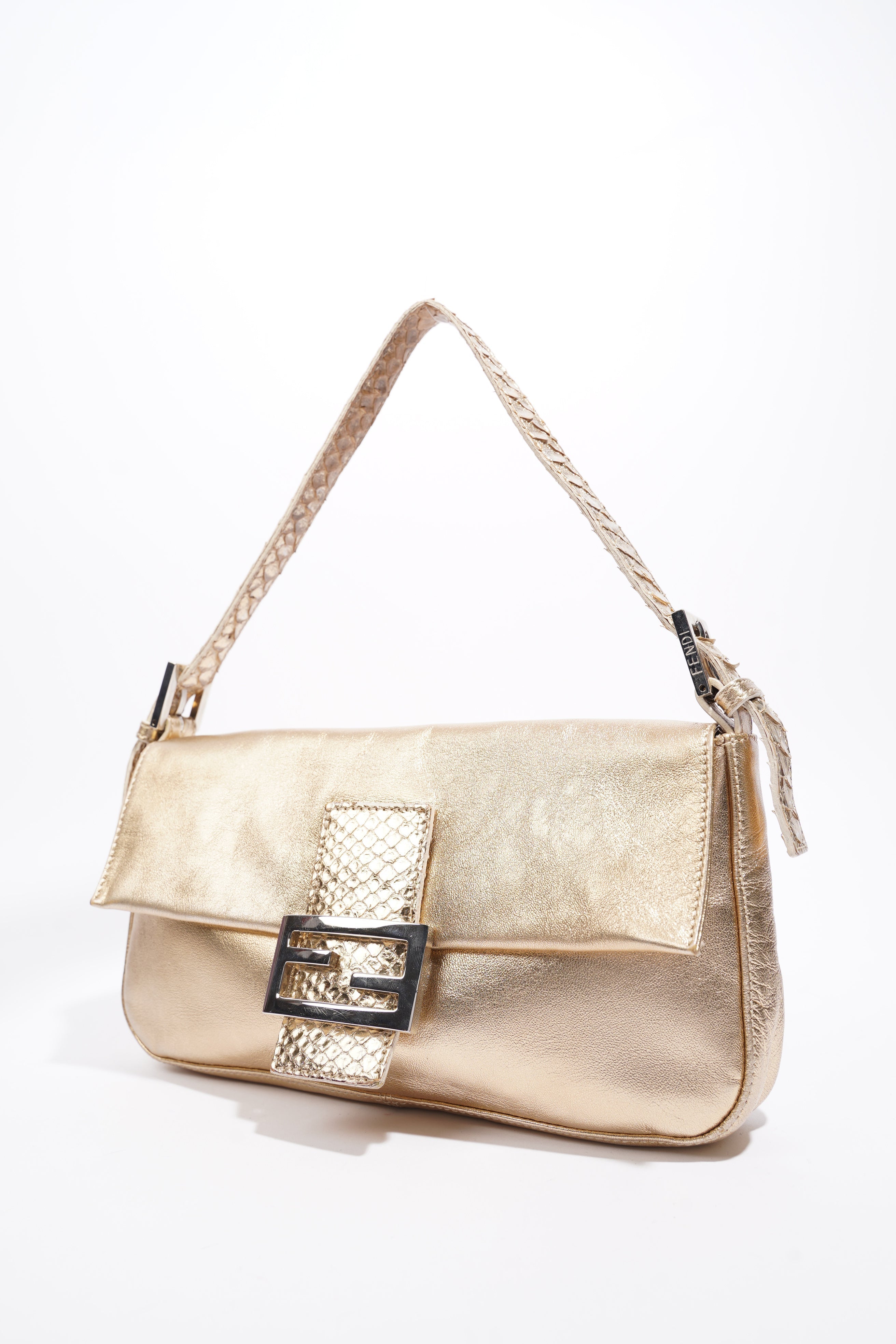 Fendi Baguette Bag Gold Leather