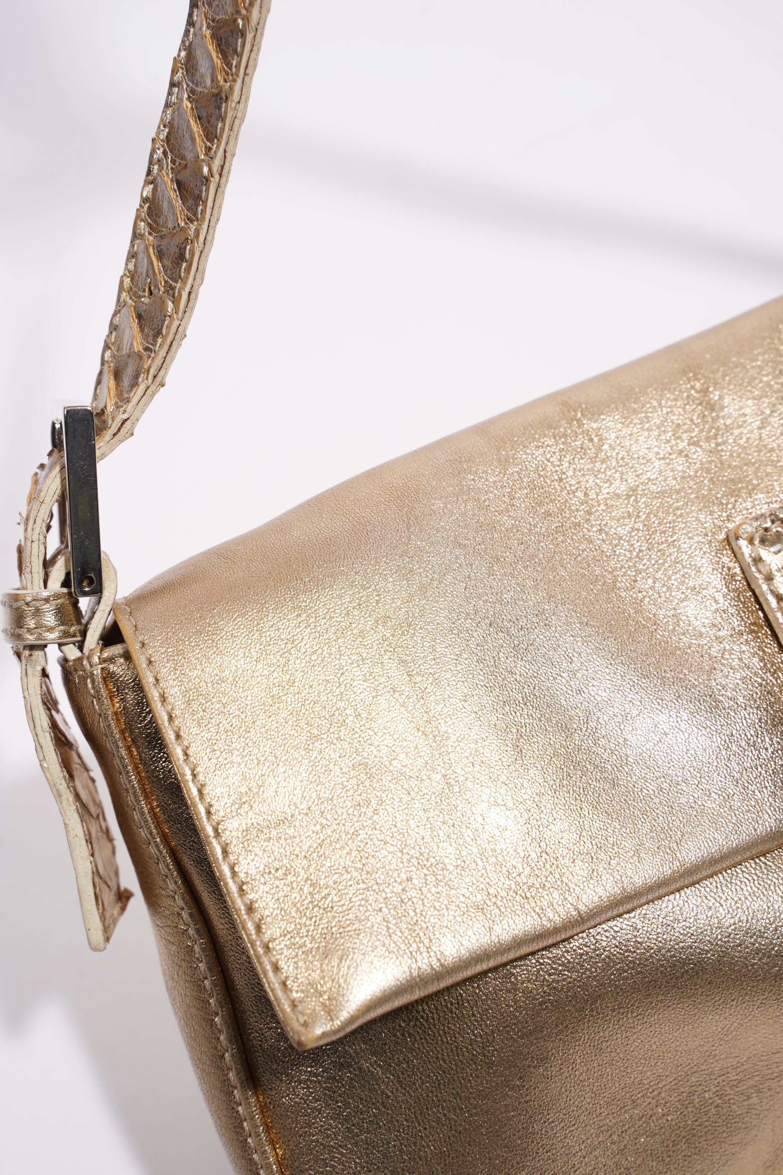 Fendi Baguette Bag Gold Leather