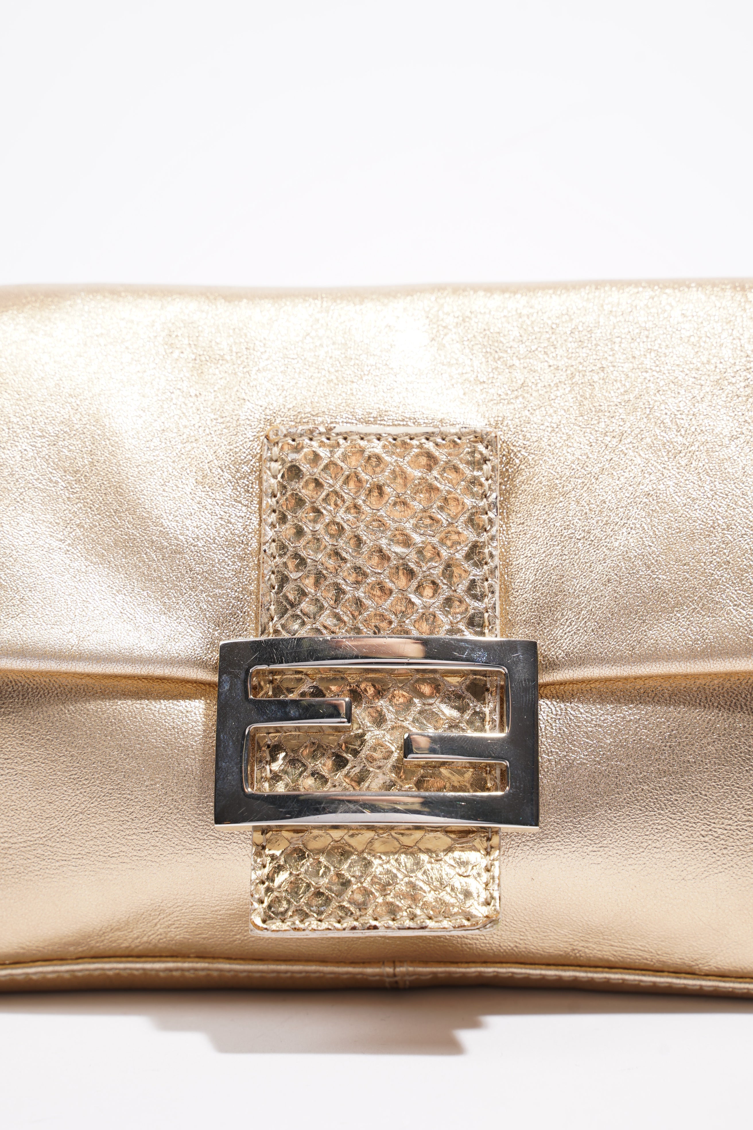 Fendi Baguette Bag Gold Leather