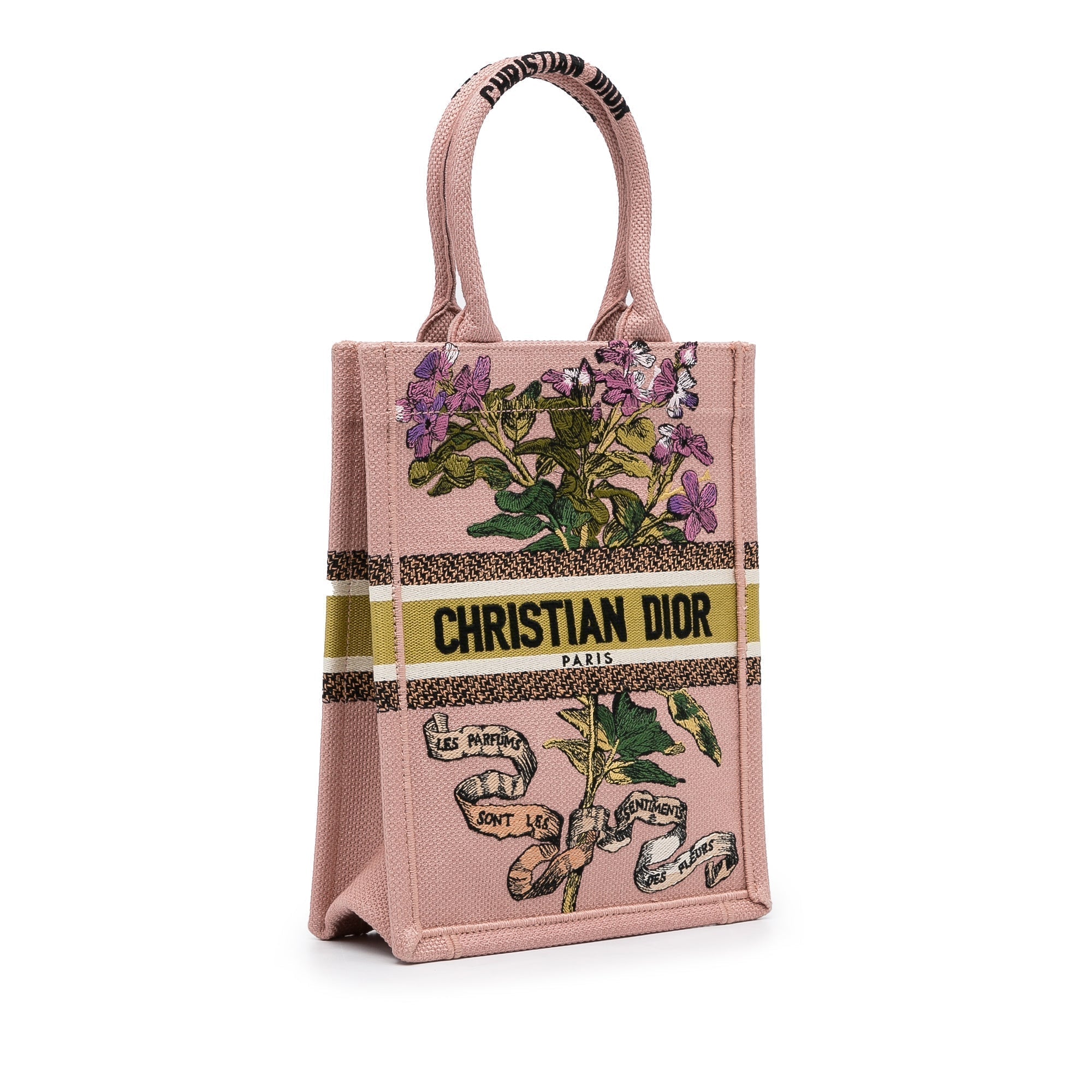 Dior Fleurs Bibliques Vertical Book Tote Pink Embroidered Canvas