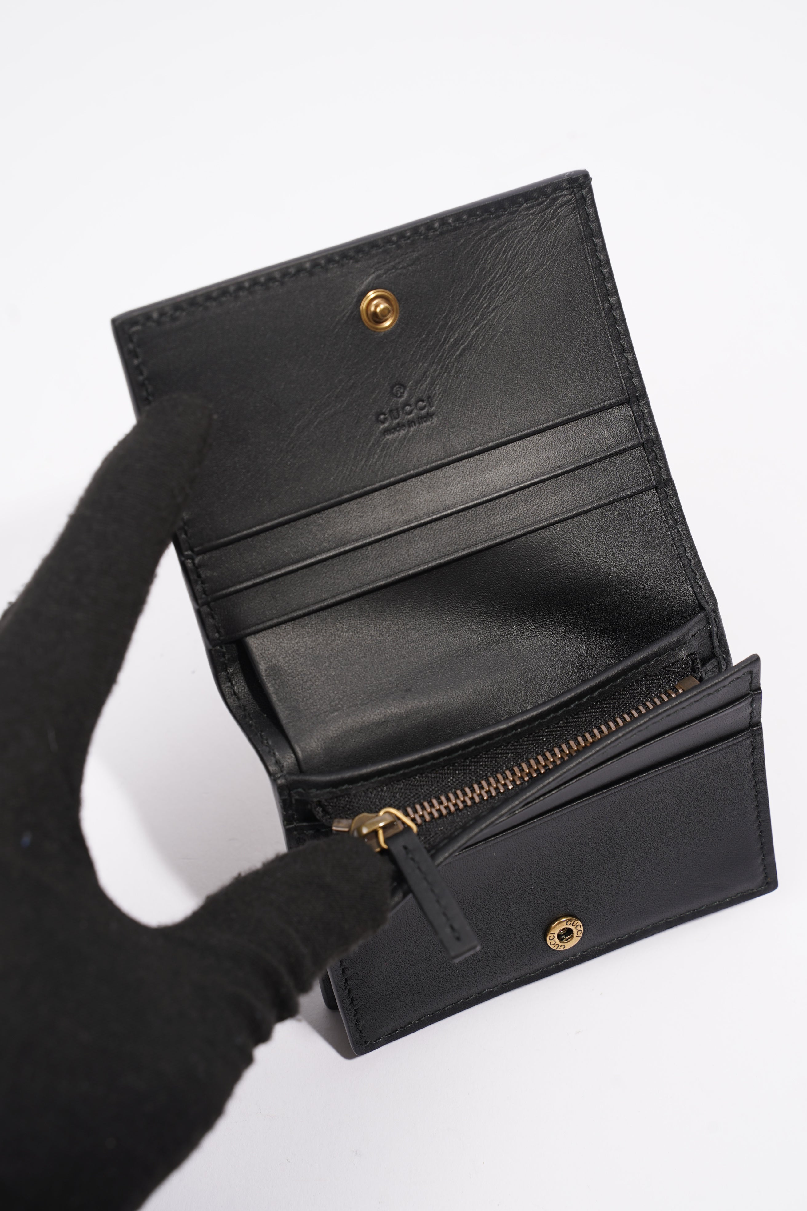 Gucci Queen Margaret Card Case Black / White Leather