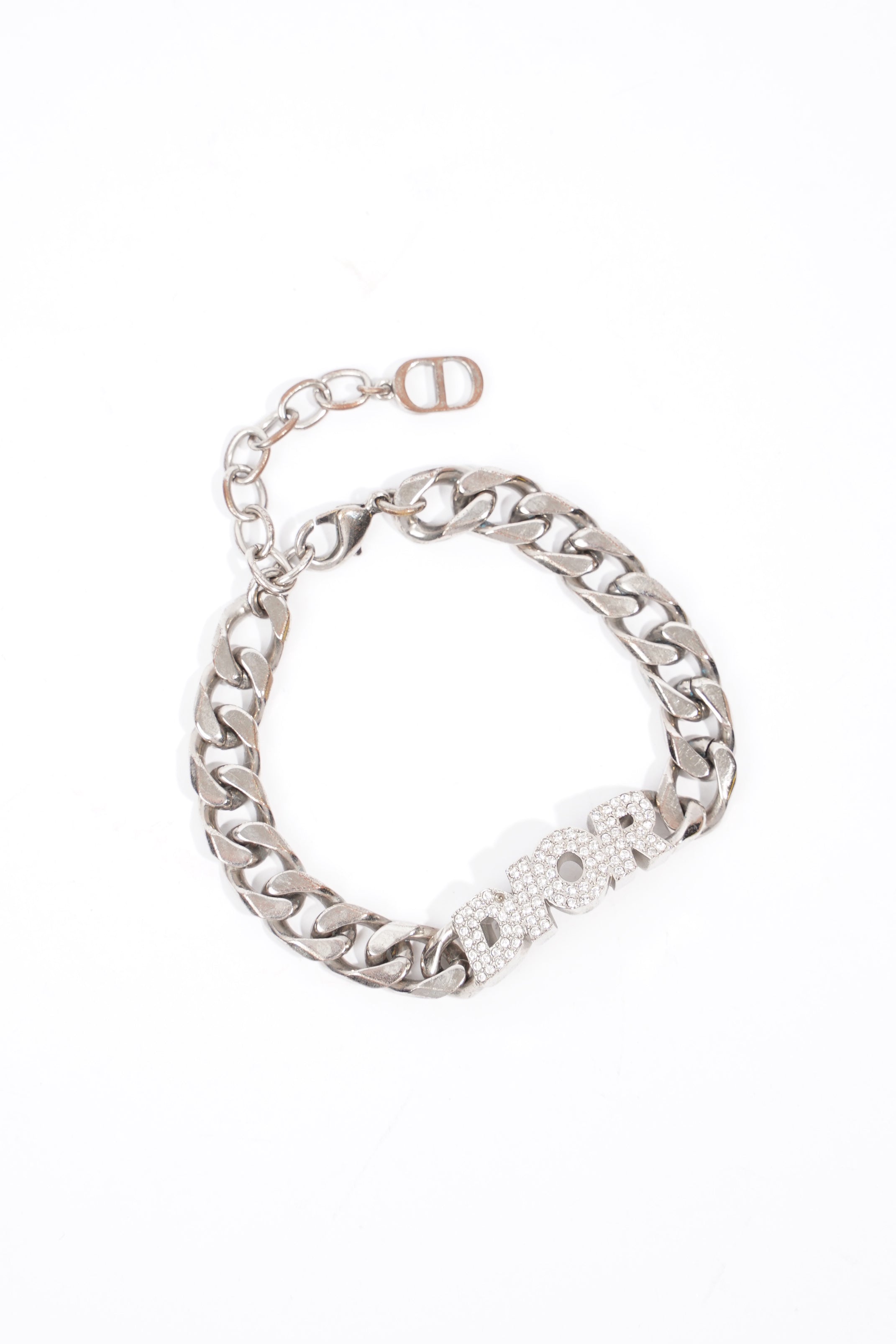 Christian Dior Chain Link Logo Bracelet Silver Base Metal