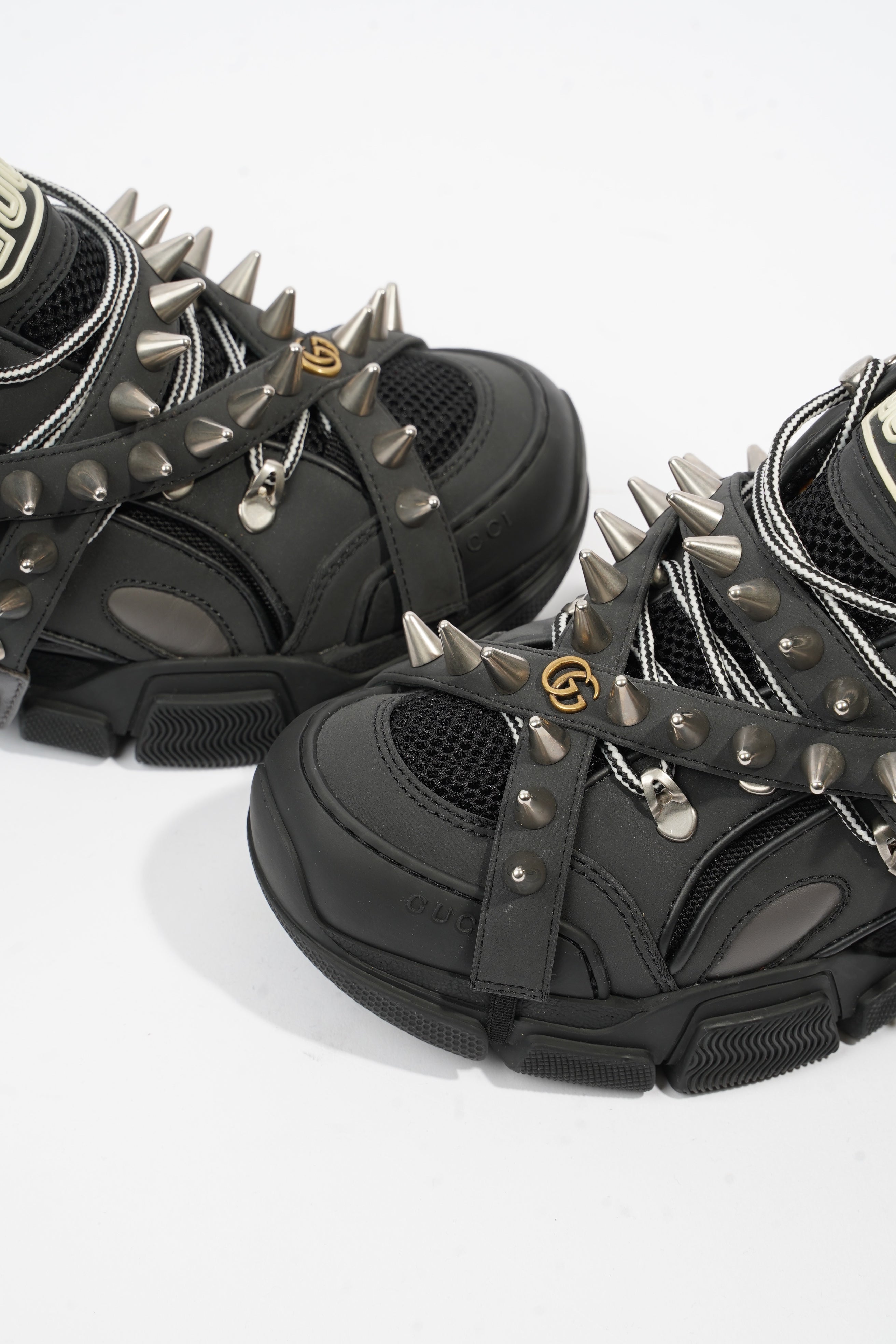 Gucci Flashtrek Withe Removable Spikes Black Leather EU 40.5 UK 6.5