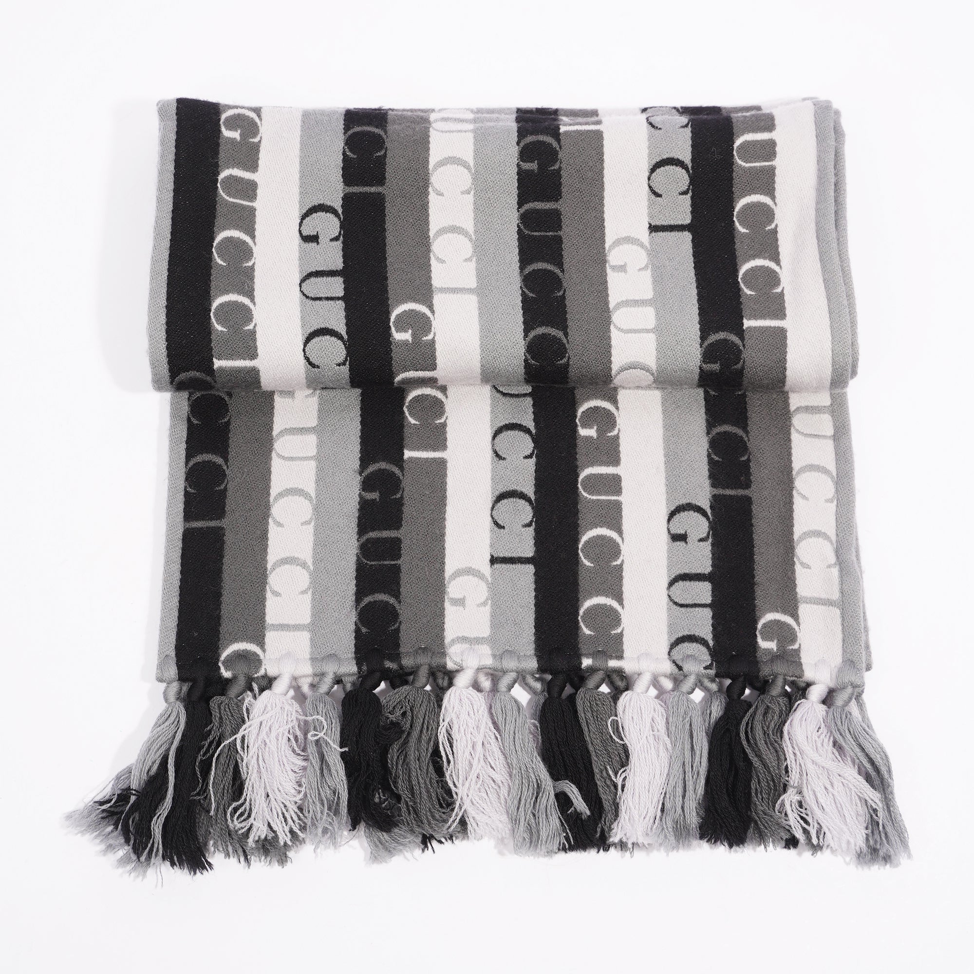 Gucci Stripe Wool Scarf Grey / Black Wool 180xm x 37cm