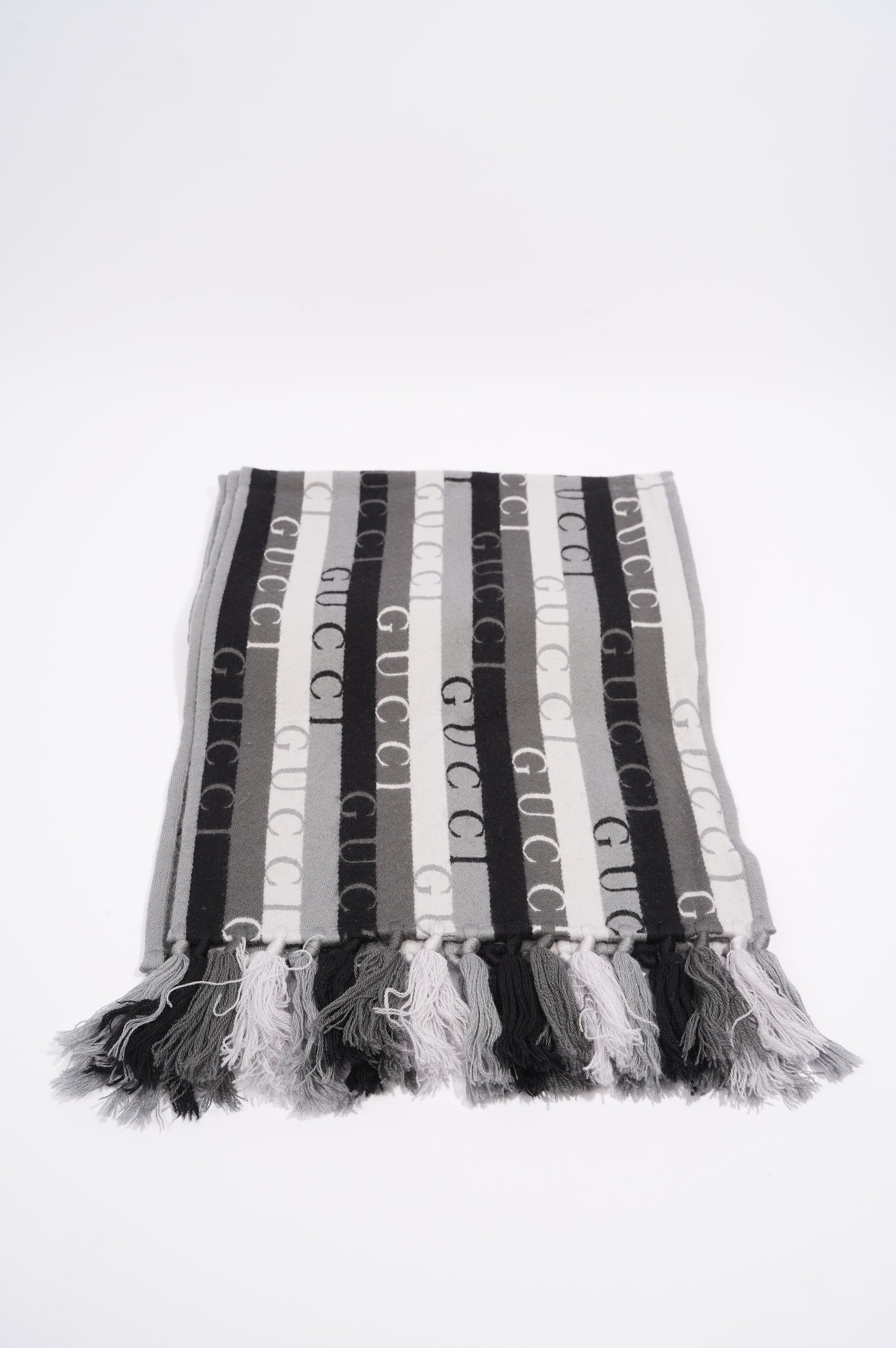 Gucci Stripe Wool Scarf Grey / Black Wool 180xm x 37cm