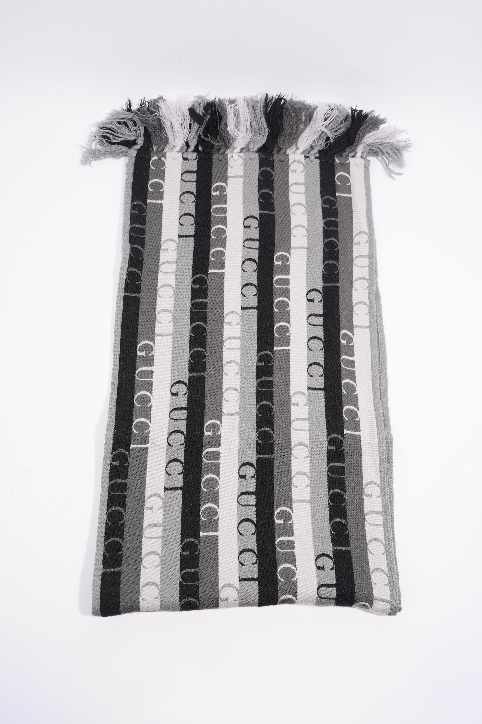 Gucci Stripe Wool Scarf Grey / Black Wool 180xm x 37cm