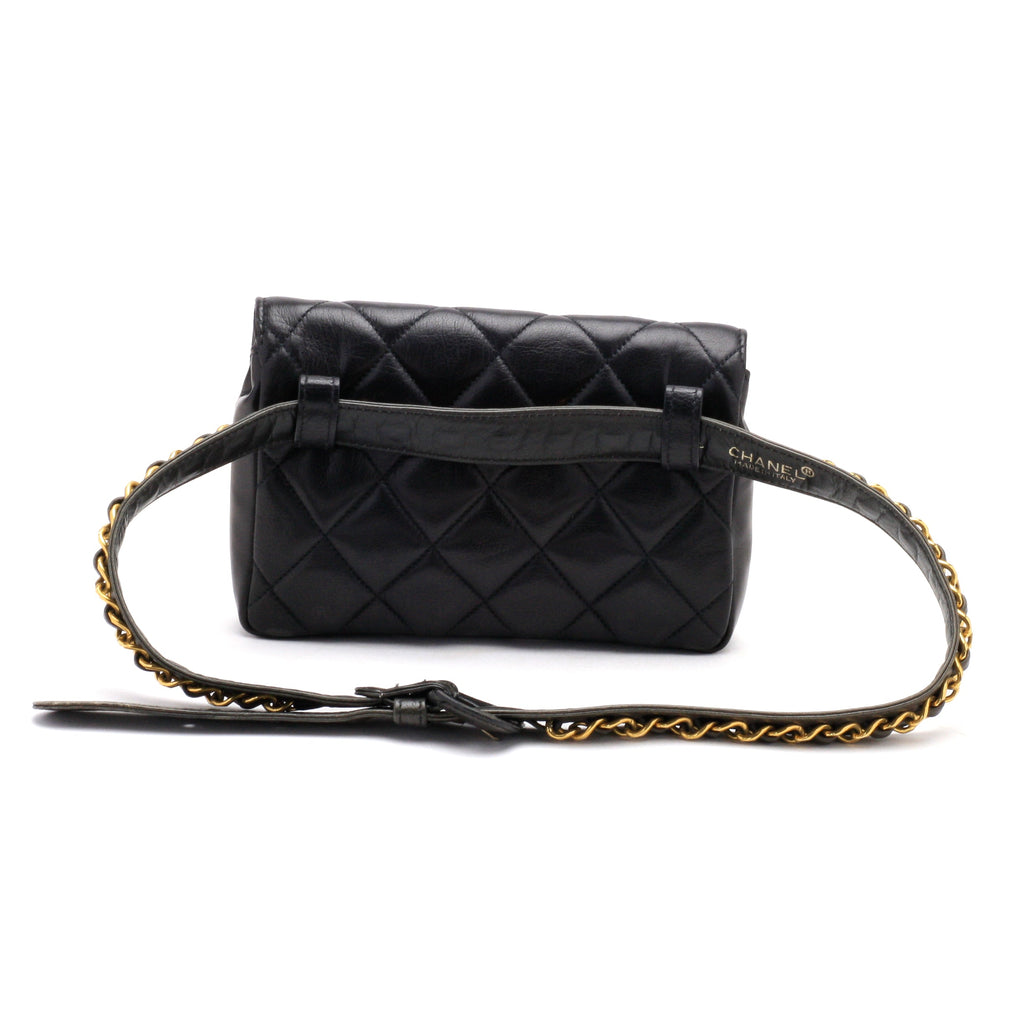Chanel Belt Bag Bum Bag Lambskin Leather Black Vintage