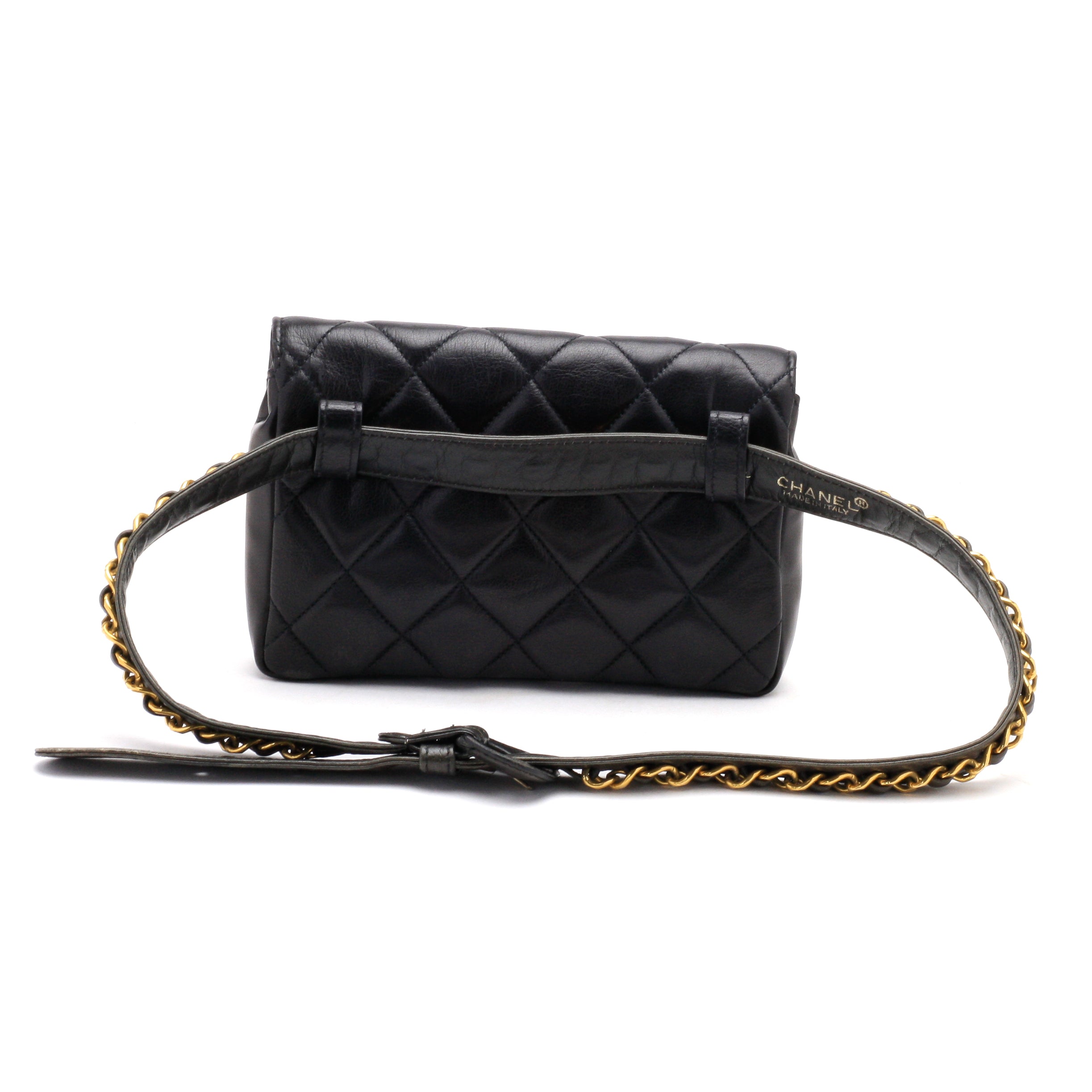 Chanel Belt Bag Bum Bag Lambskin Leather Black Vintage