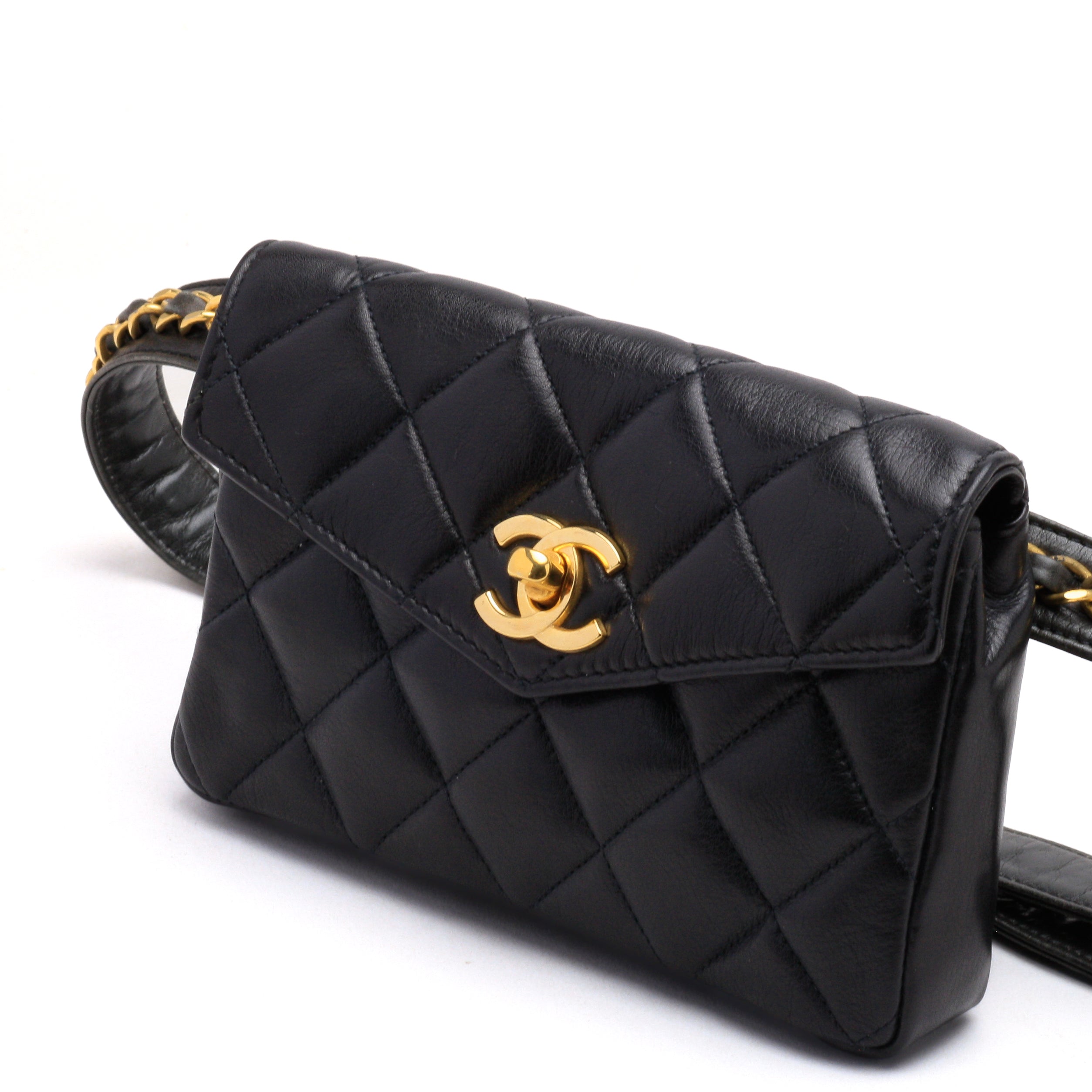 Chanel Belt Bag Bum Bag Lambskin Leather Black Vintage