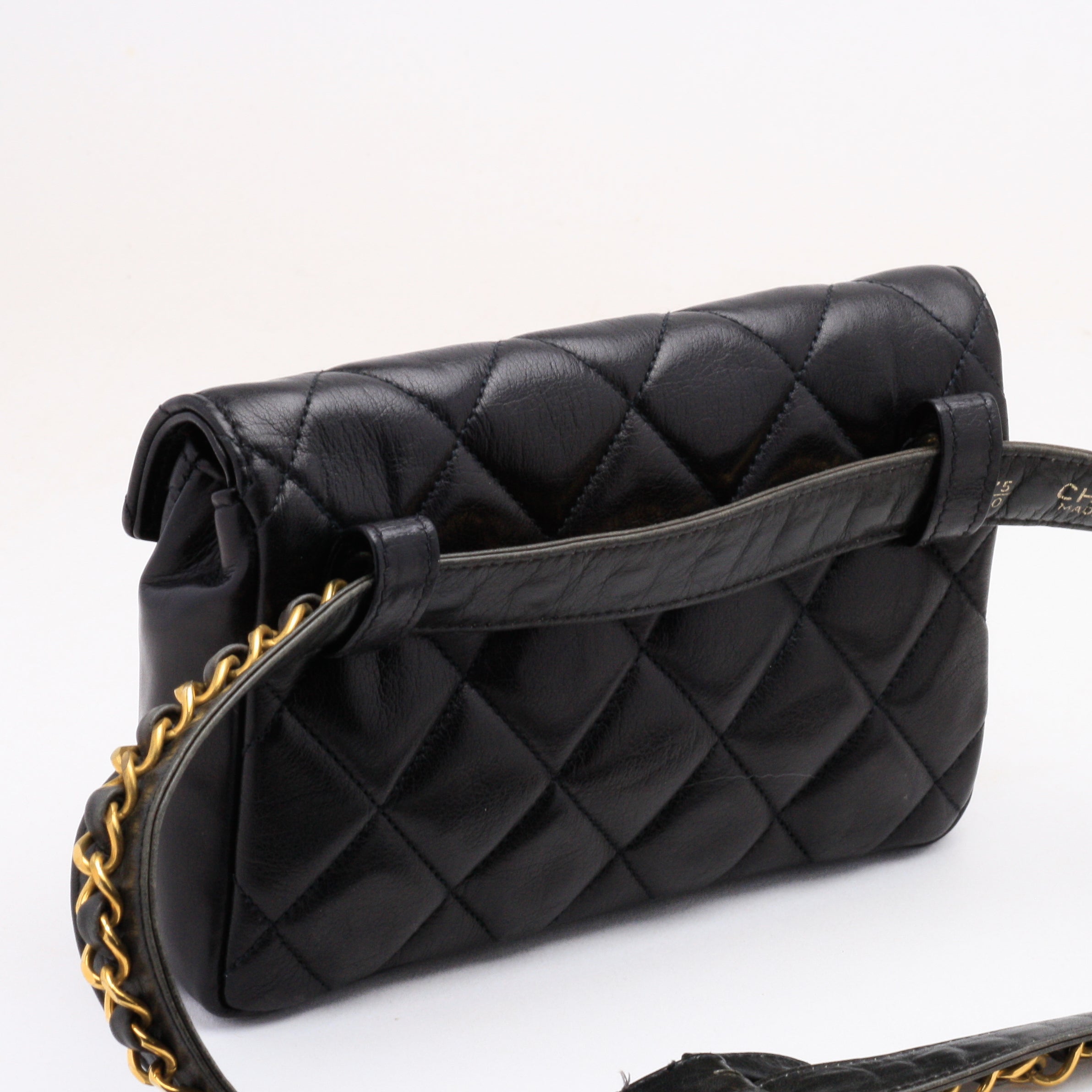 Chanel Belt Bag Bum Bag Lambskin Leather Black Vintage