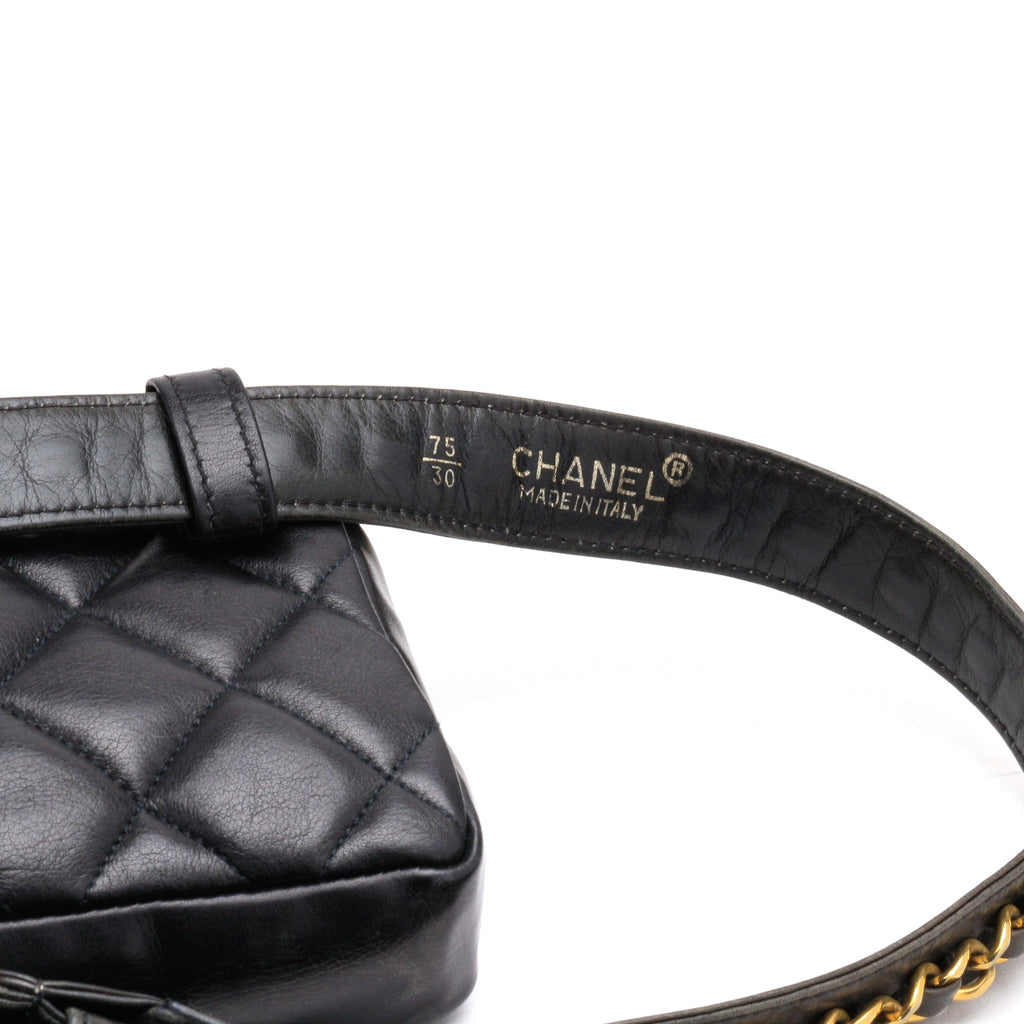 Chanel Belt Bag Bum Bag Lambskin Leather Black Vintage