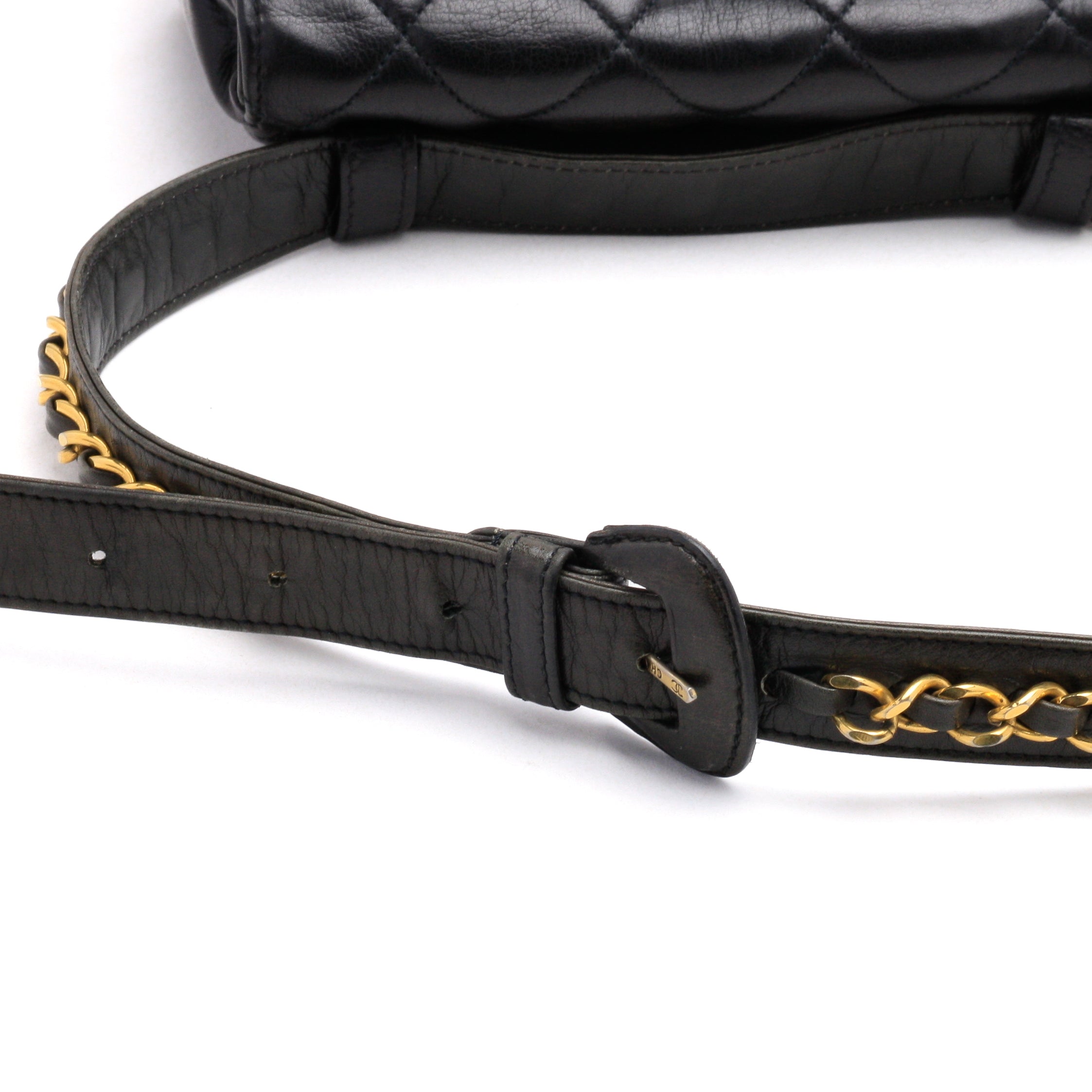 Chanel Belt Bag Bum Bag Lambskin Leather Black Vintage