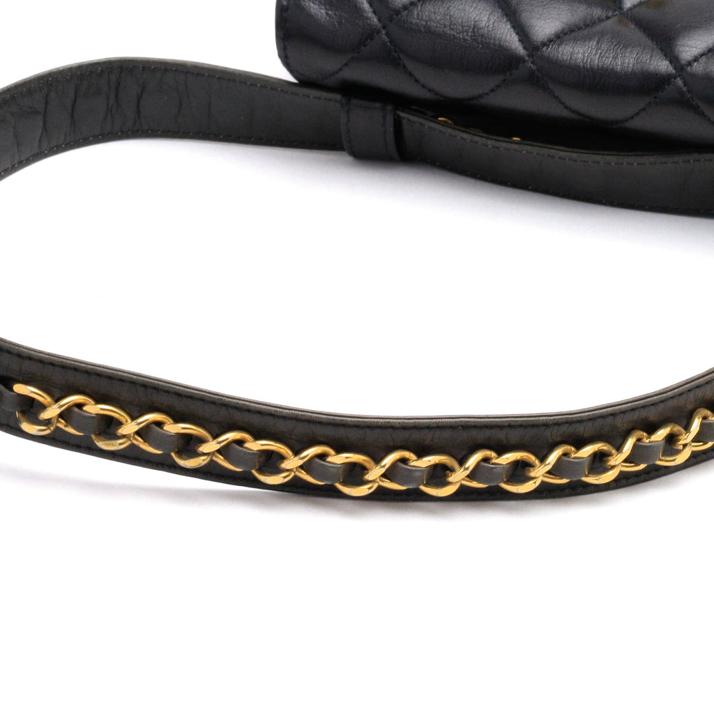 Chanel Belt Bag Bum Bag Lambskin Leather Black Vintage