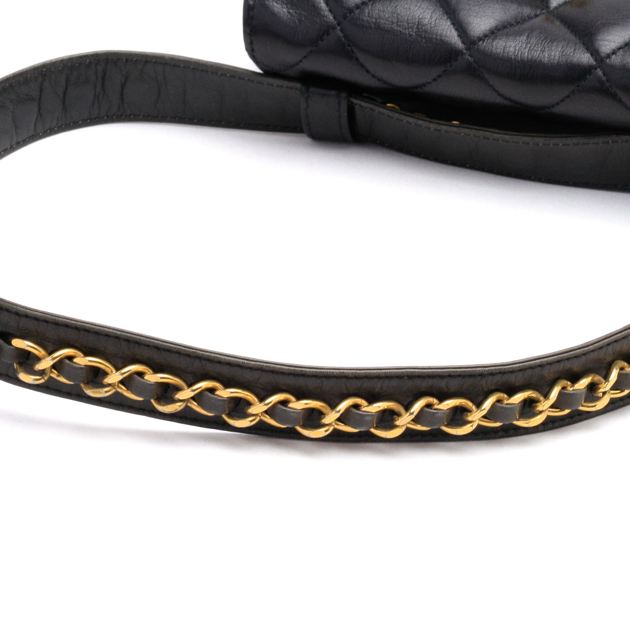 Chanel Belt Bag Bum Bag Lambskin Leather Black Vintage