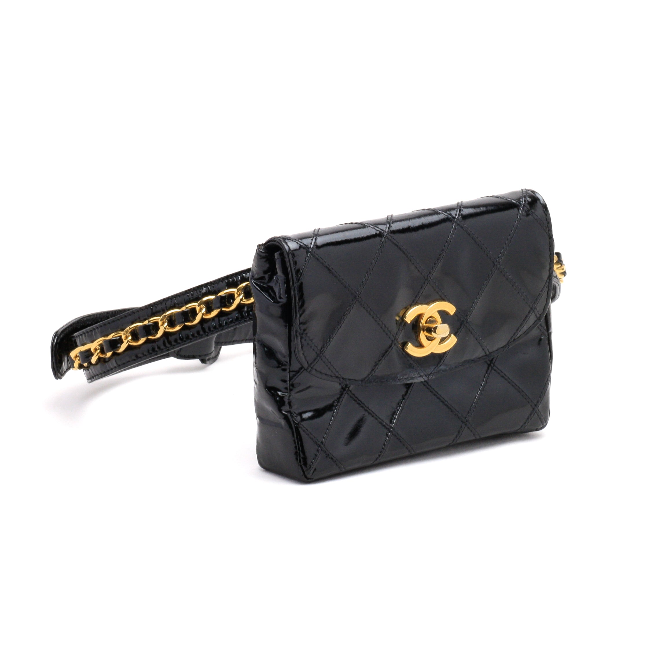 Chanel Belt Bag Bum Bag Patent Leather Black Vintage