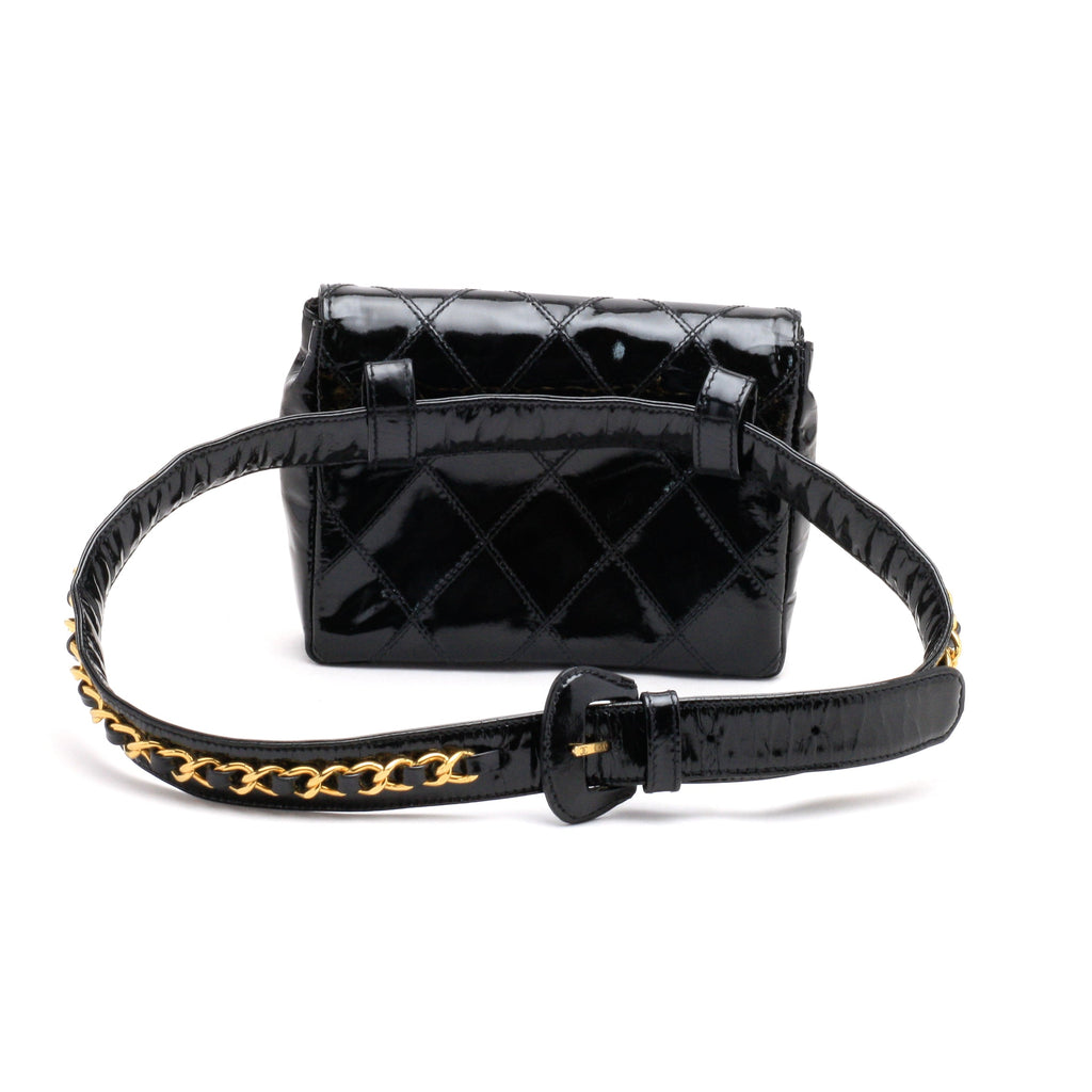 Chanel Belt Bag Bum Bag Patent Leather Black Vintage