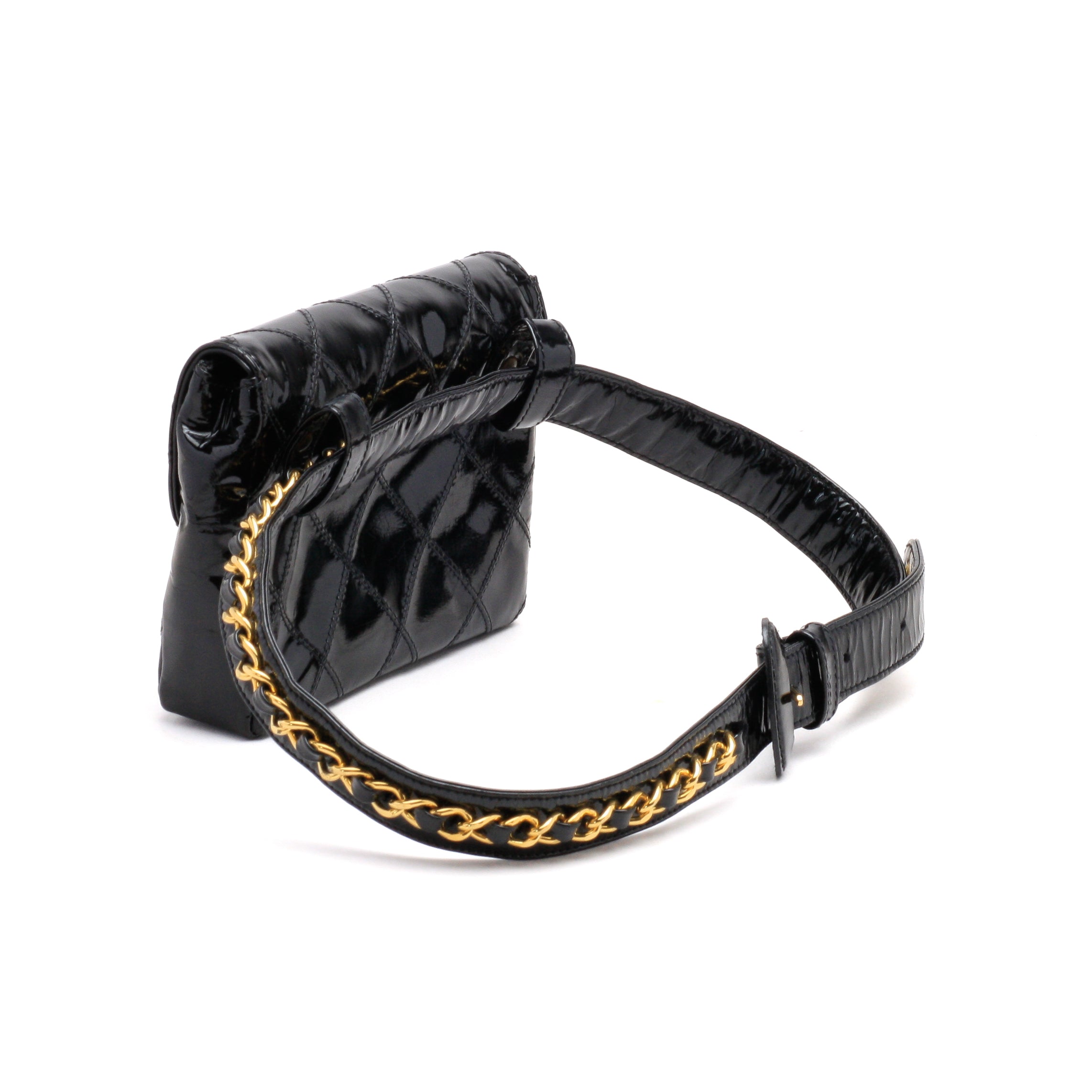 Chanel Belt Bag Bum Bag Patent Leather Black Vintage