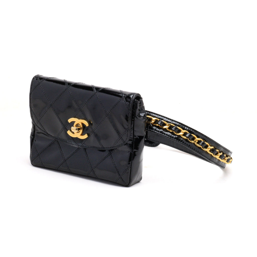 Chanel Belt Bag Bum Bag Patent Leather Black Vintage