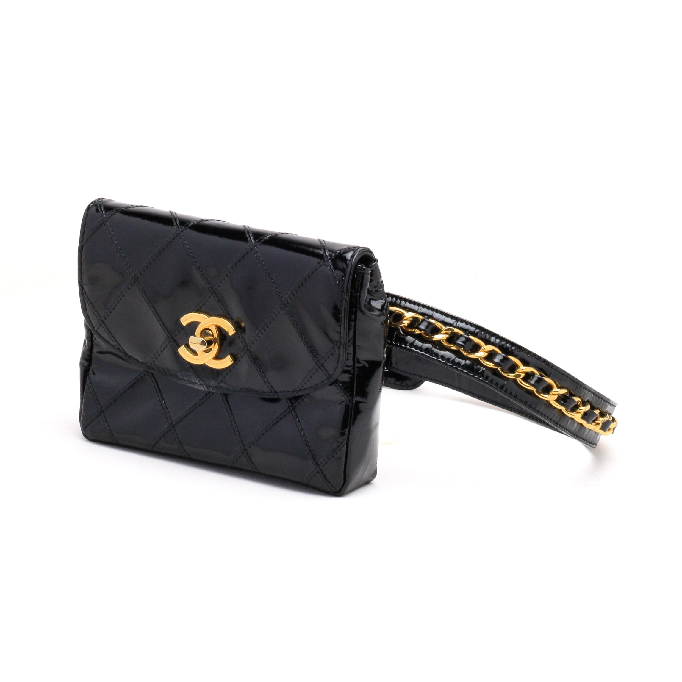 Chanel Belt Bag Bum Bag Patent Leather Black Vintage